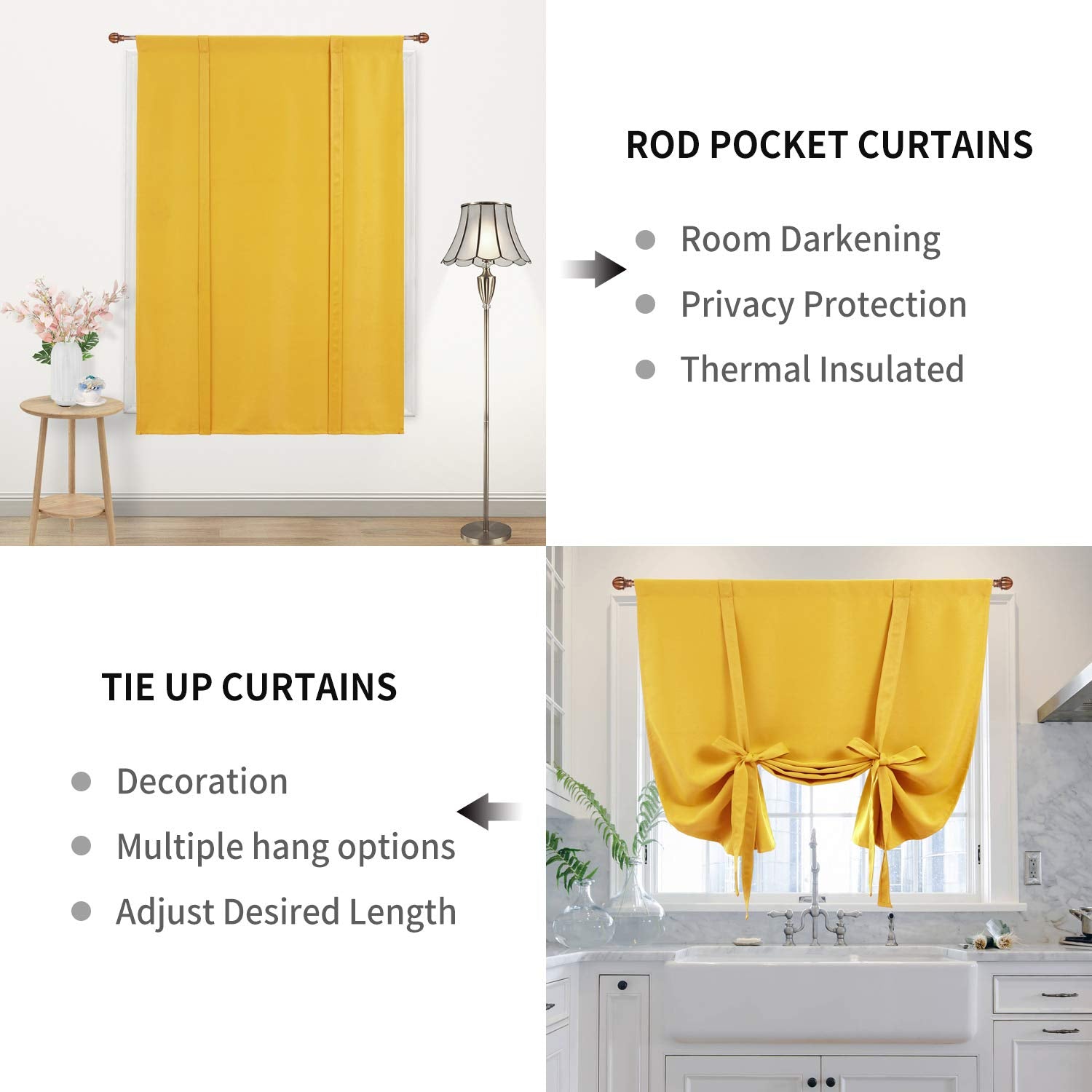 DWCN Tie Up Blackout Curtains for Kitchen