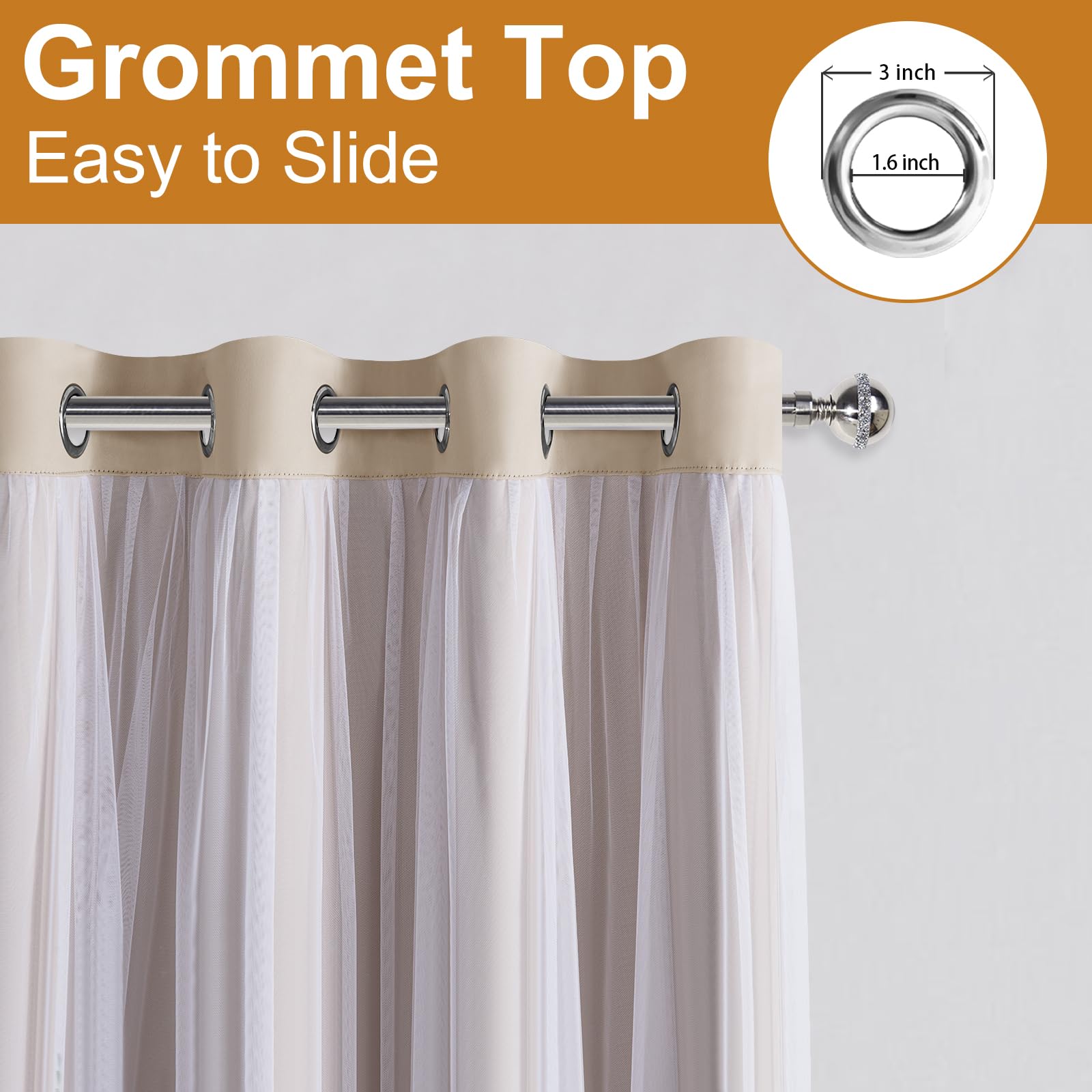 DWCN Layered Curtains, Blackout and Sheer Curtains with Tiebacks, 2 Pieces