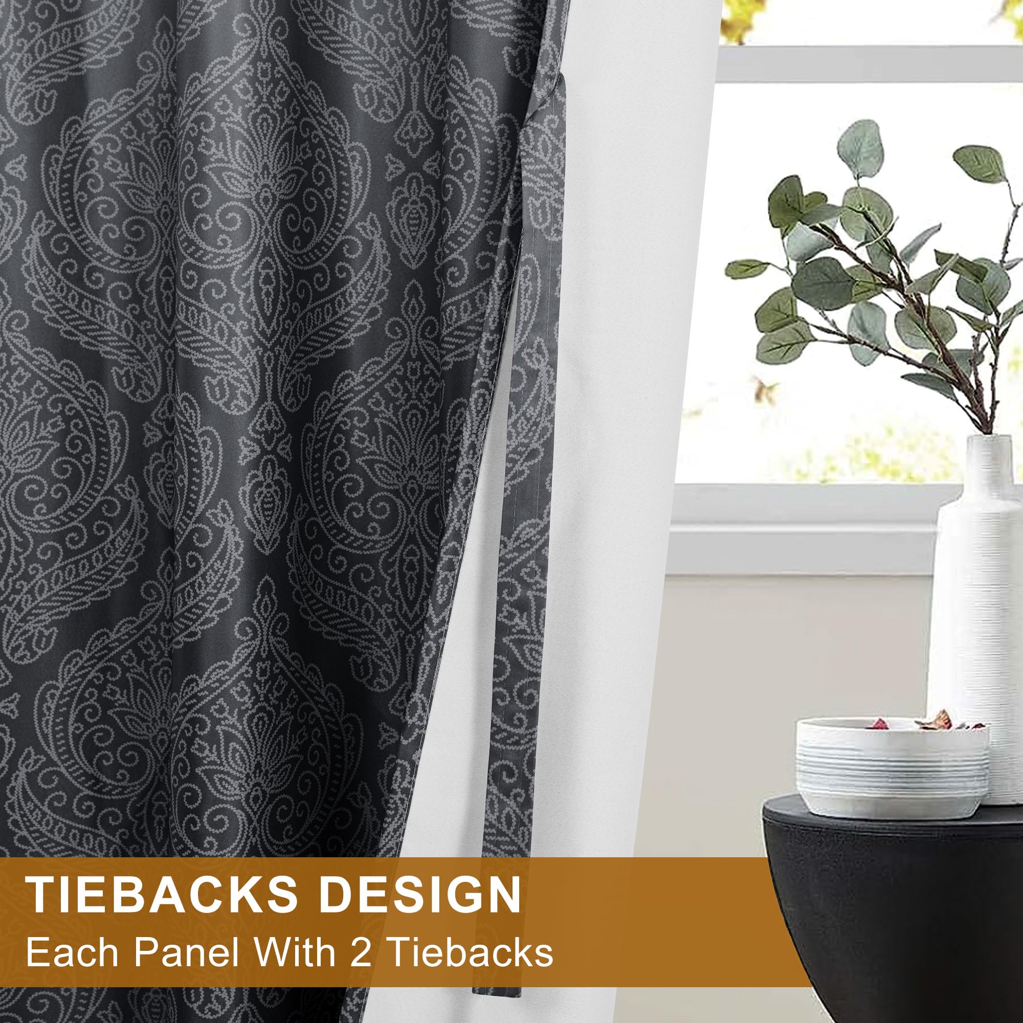 DWCN Ombre Blackout Curtains with Tiebacks, Set of 2 Panels
