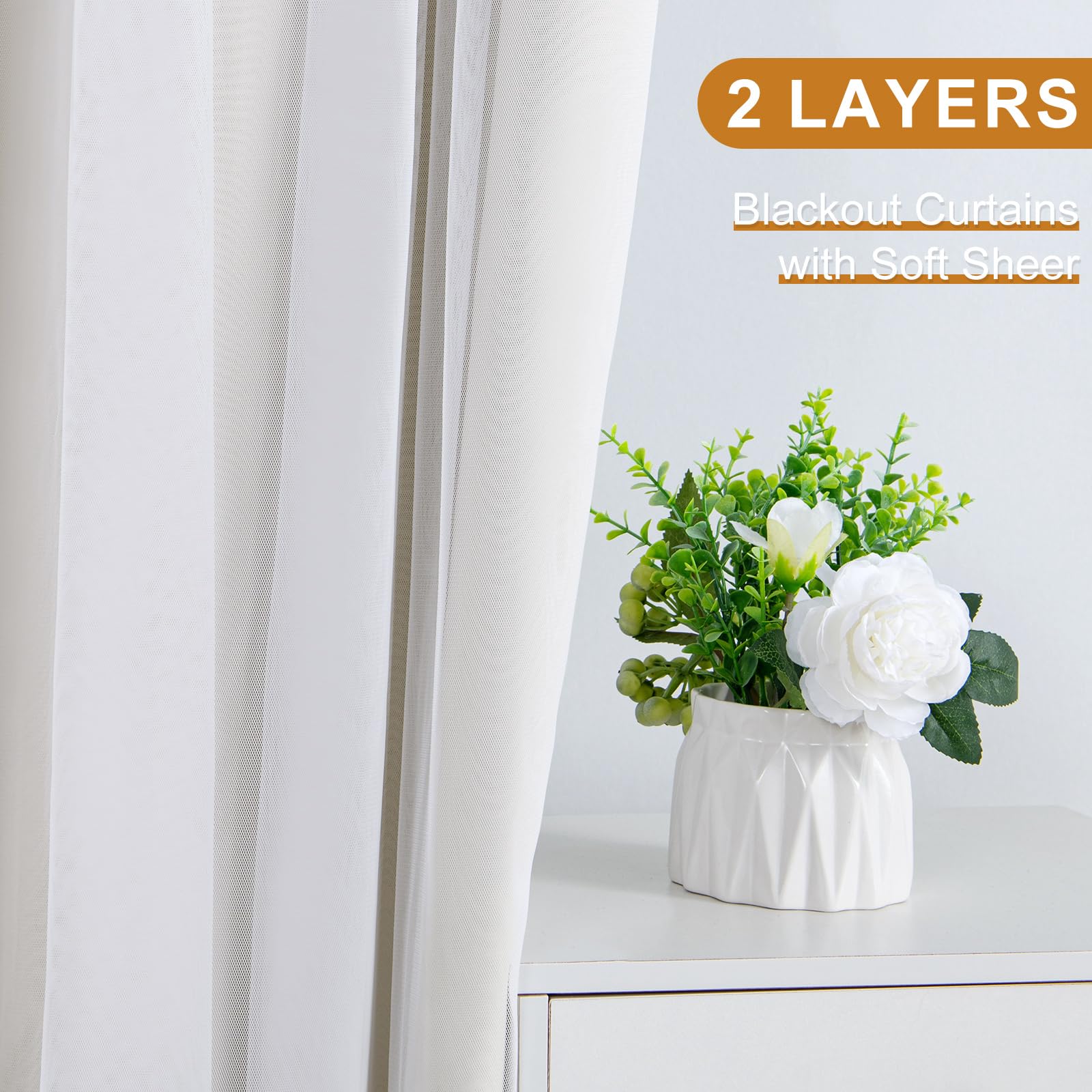 DWCN Layered Curtains, Blackout and Sheer Curtains with Tiebacks, 2 Pieces