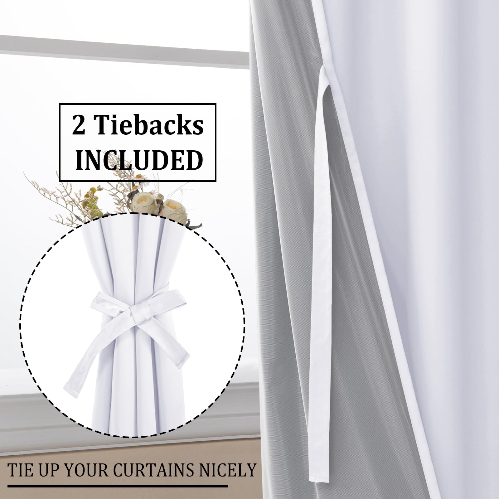 DWCN 100% Blackout Curtains with Tiebacks, Set of 2 Panels