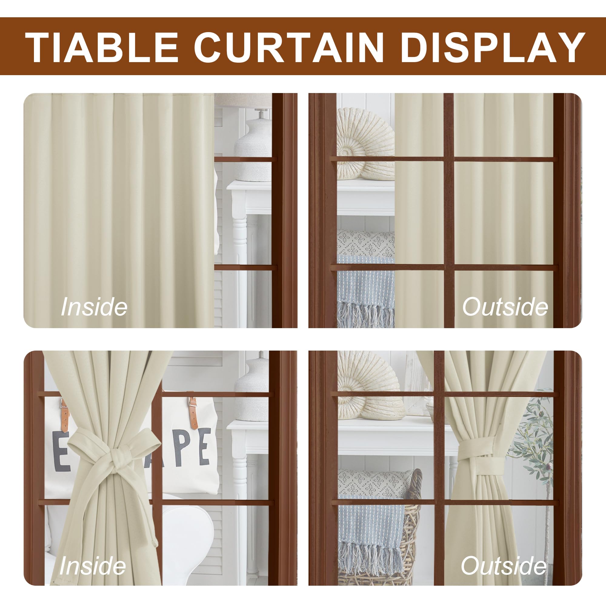 DWCN Blackout Curtains with Tiebacks, Rod Pocket/Back Tab, Set of 2 Panels