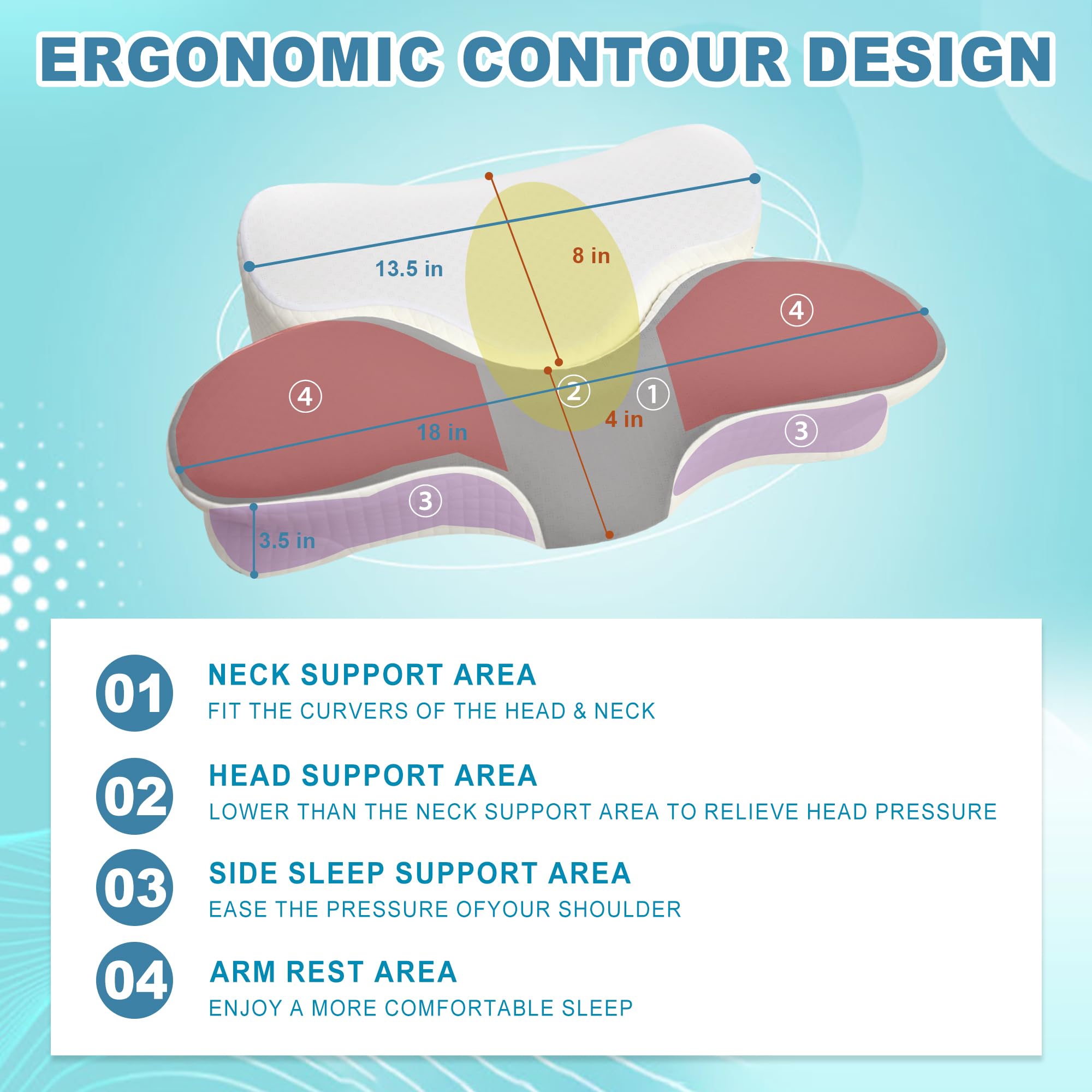DWCN Removable Cervical Pillow 2 in 1，Grey and White