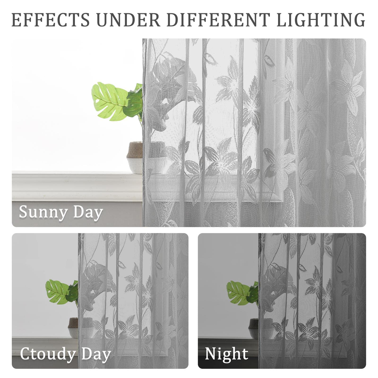 DWCN Lace Sheer Curtains, Set of 2 Panels