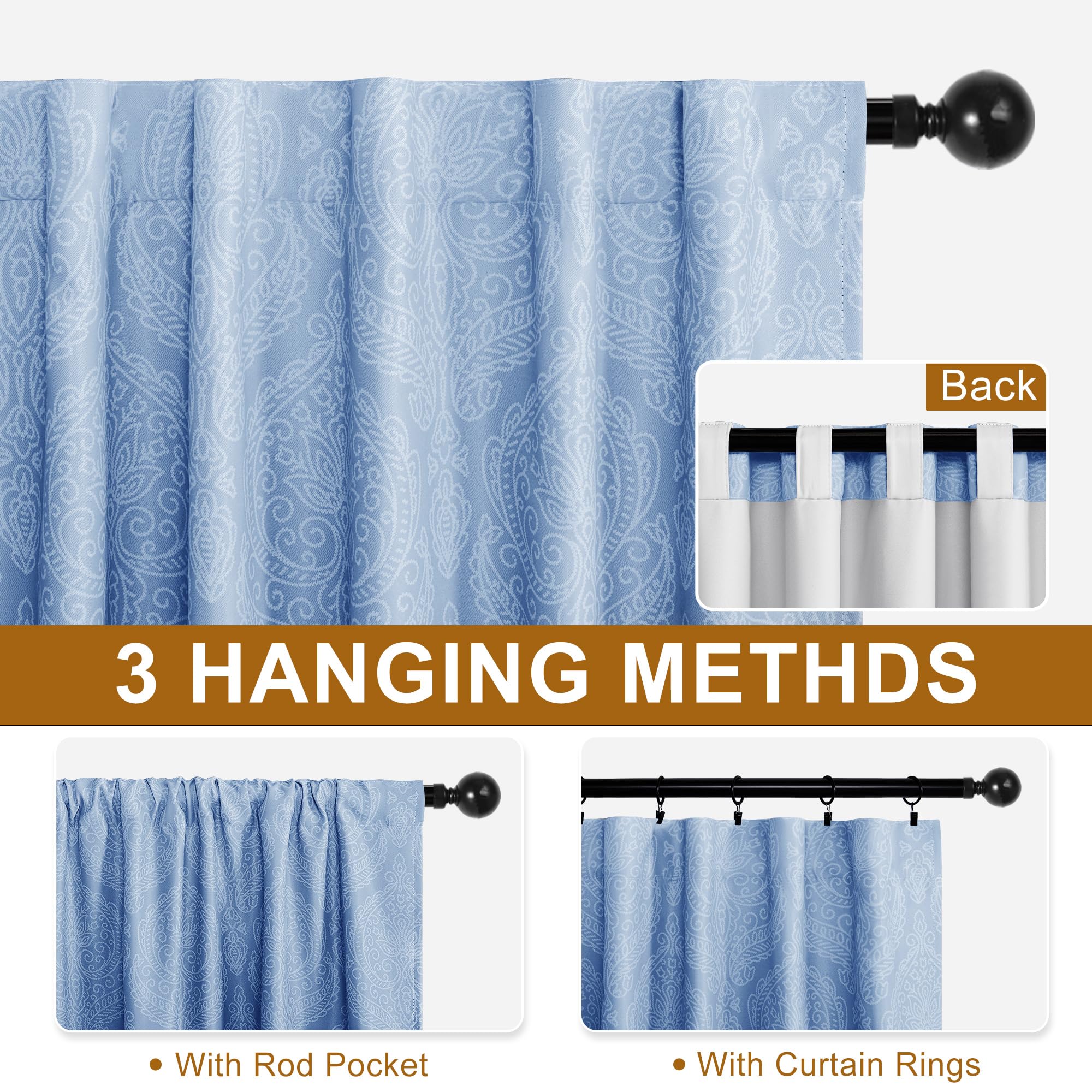 DWCN Ombre Blackout Curtains with Tiebacks, Set of 2 Panels