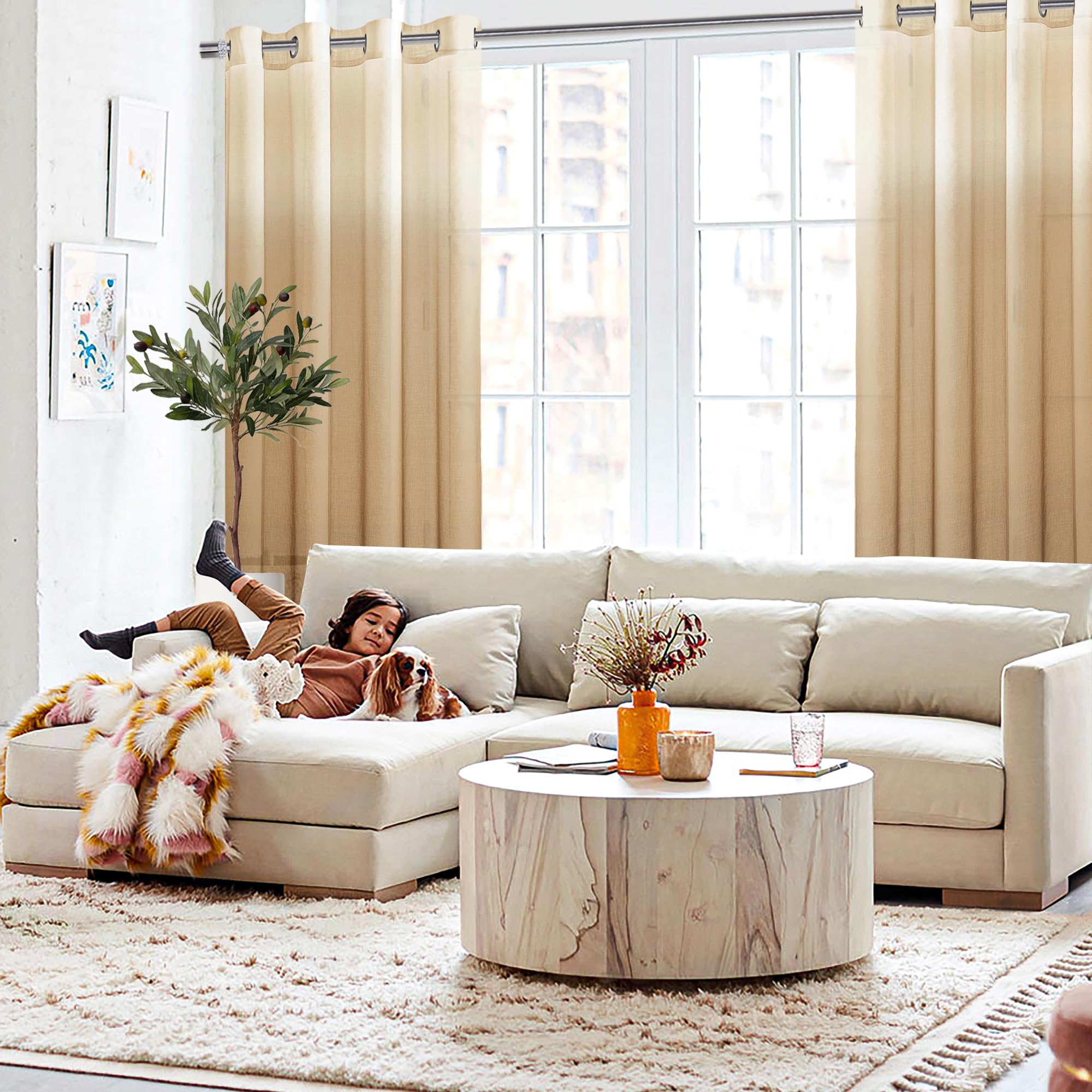 DWCN Faux Linen Ombre Sheer Curtains, Set of 2 Panels