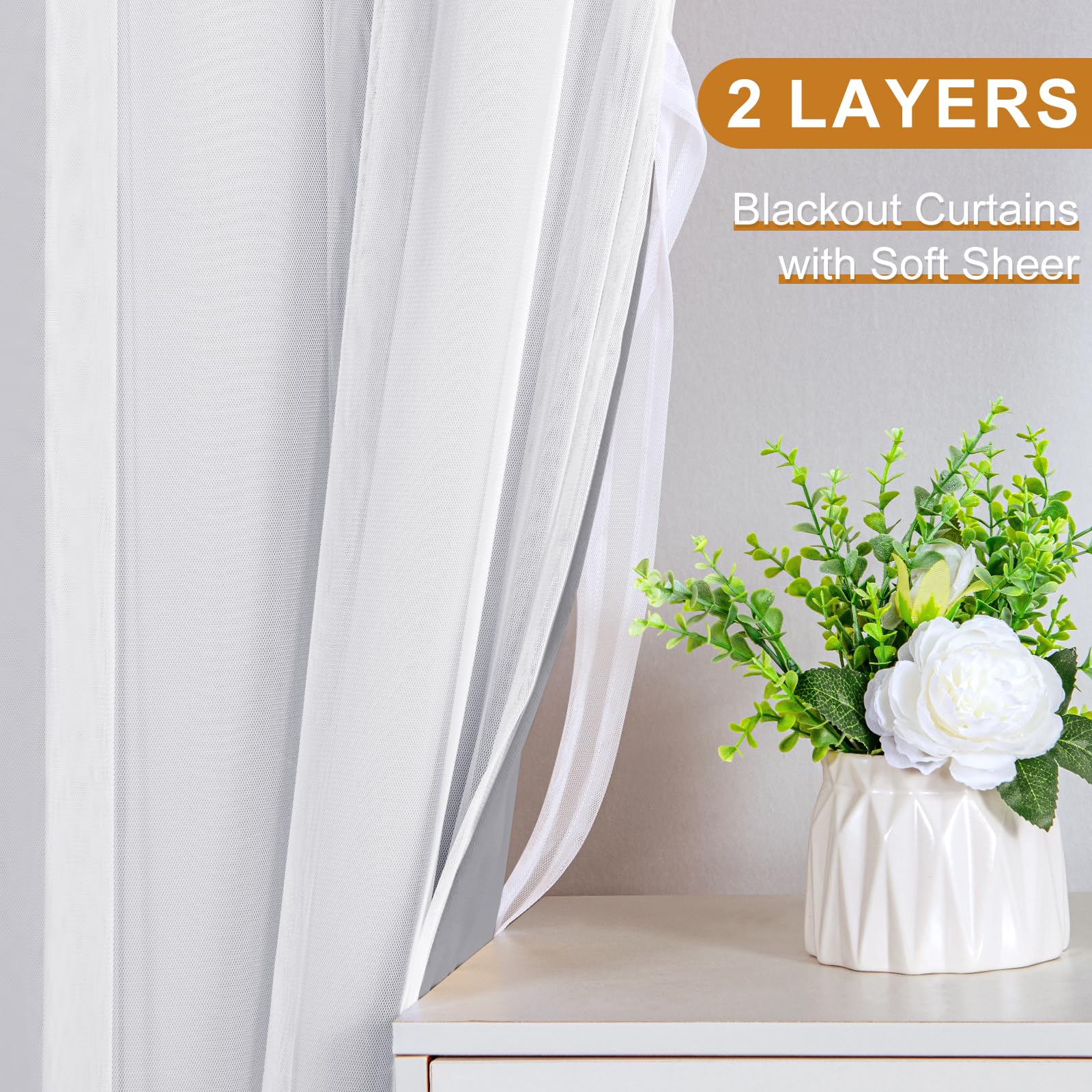 DWCN Layered Curtains, Blackout and Sheer Curtains with Tiebacks, 2 Pieces