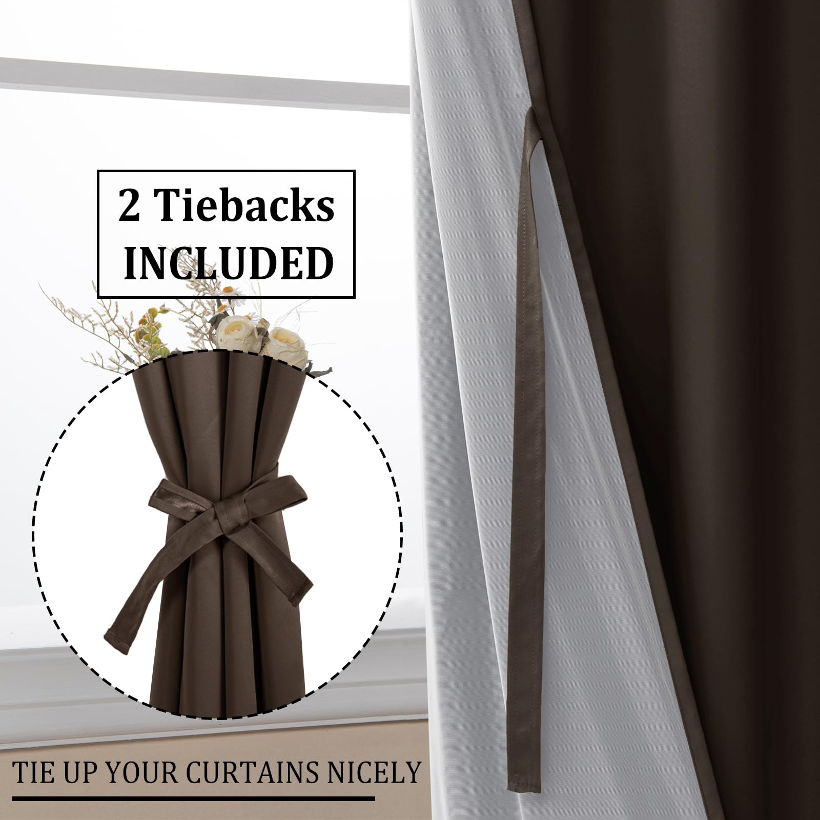 DWCN 100% Blackout Curtains with Tiebacks, Set of 2 Panels