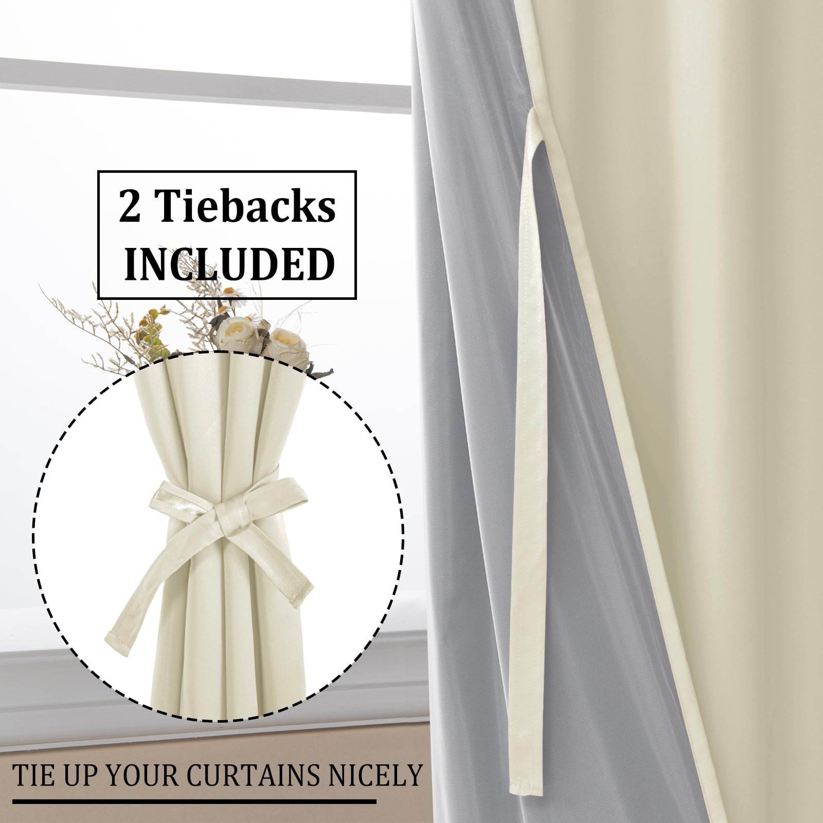 DWCN 100% Blackout Curtains with Tiebacks, Set of 2 Panels