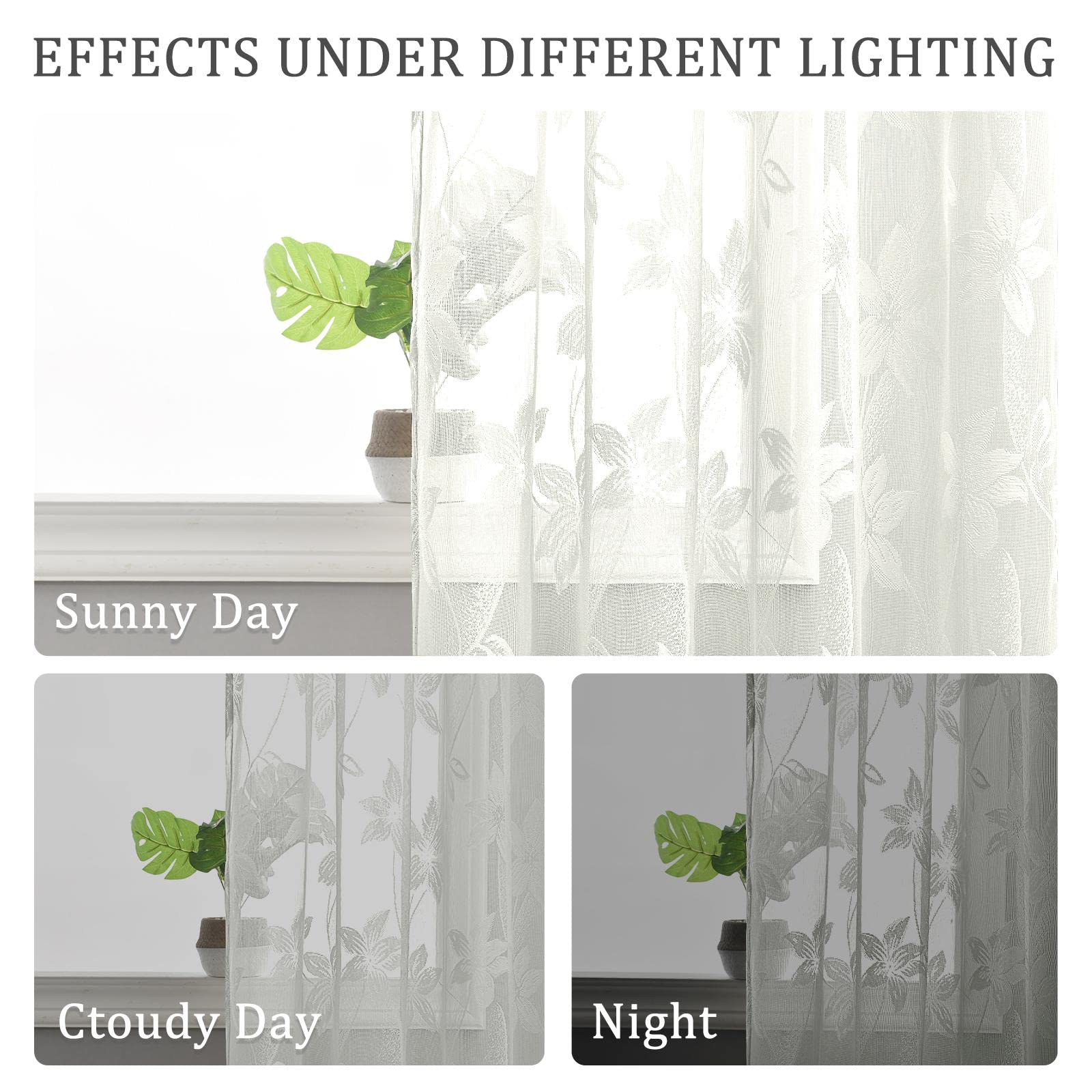 DWCN Lace Sheer Curtains, Set of 2 Panels