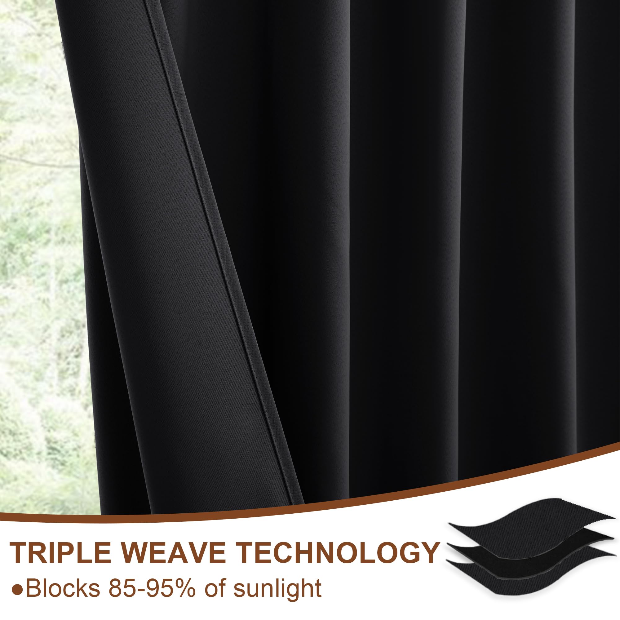 DWCN Blackout Curtains with Tiebacks, Rod Pocket/Back Tab, Set of 2 Panels