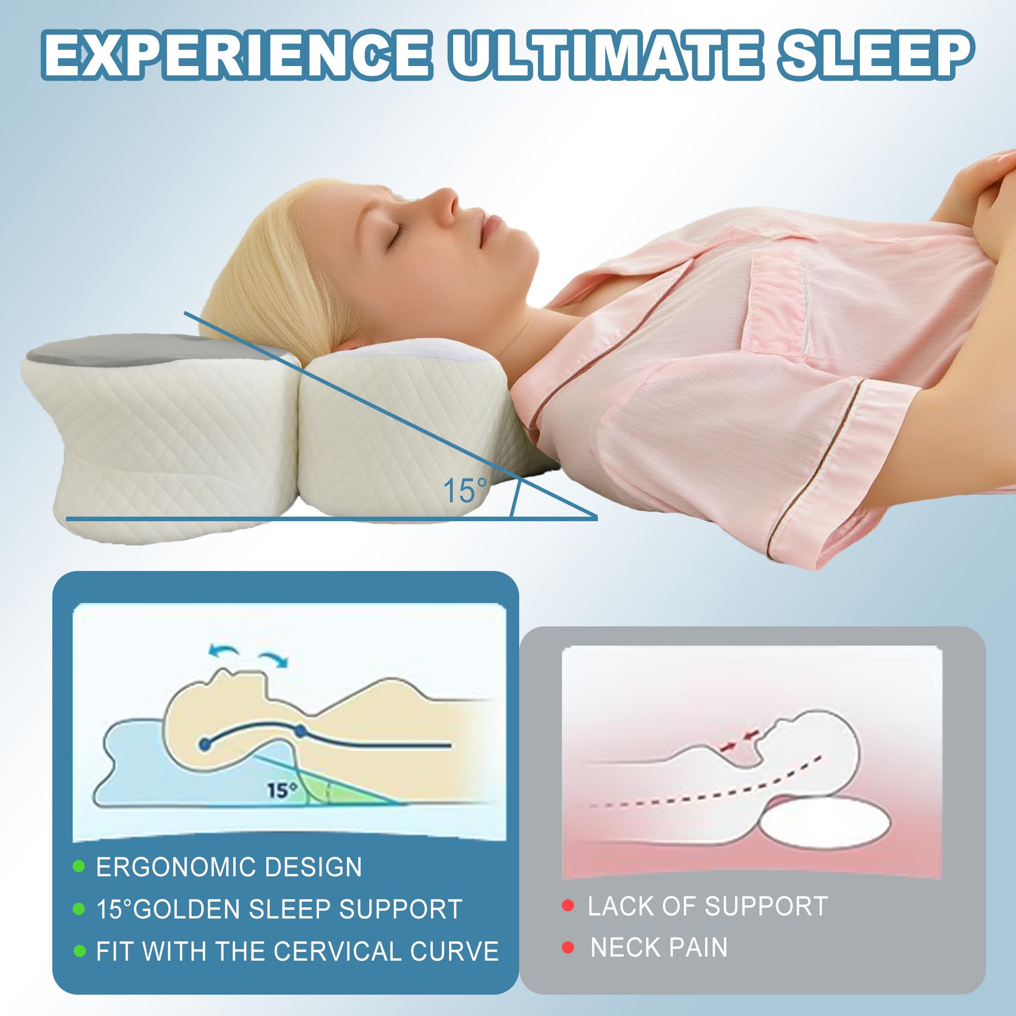 DWCN Removable Cervical Pillow 2 in 1，Grey and White