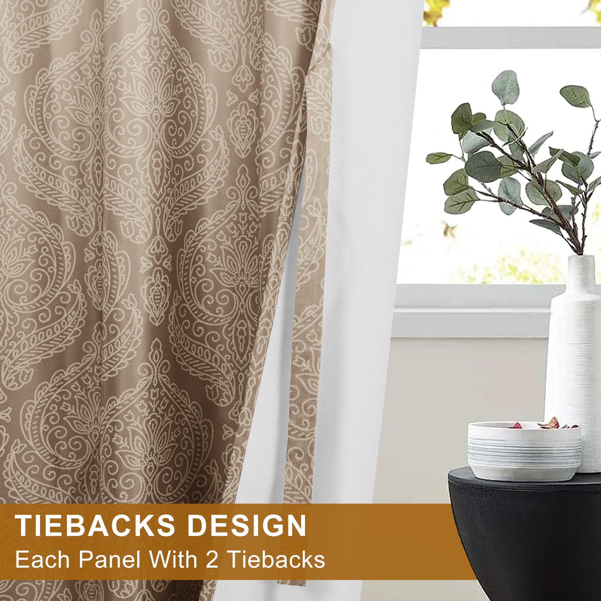 DWCN Ombre Blackout Curtains with Tiebacks, Set of 2 Panels