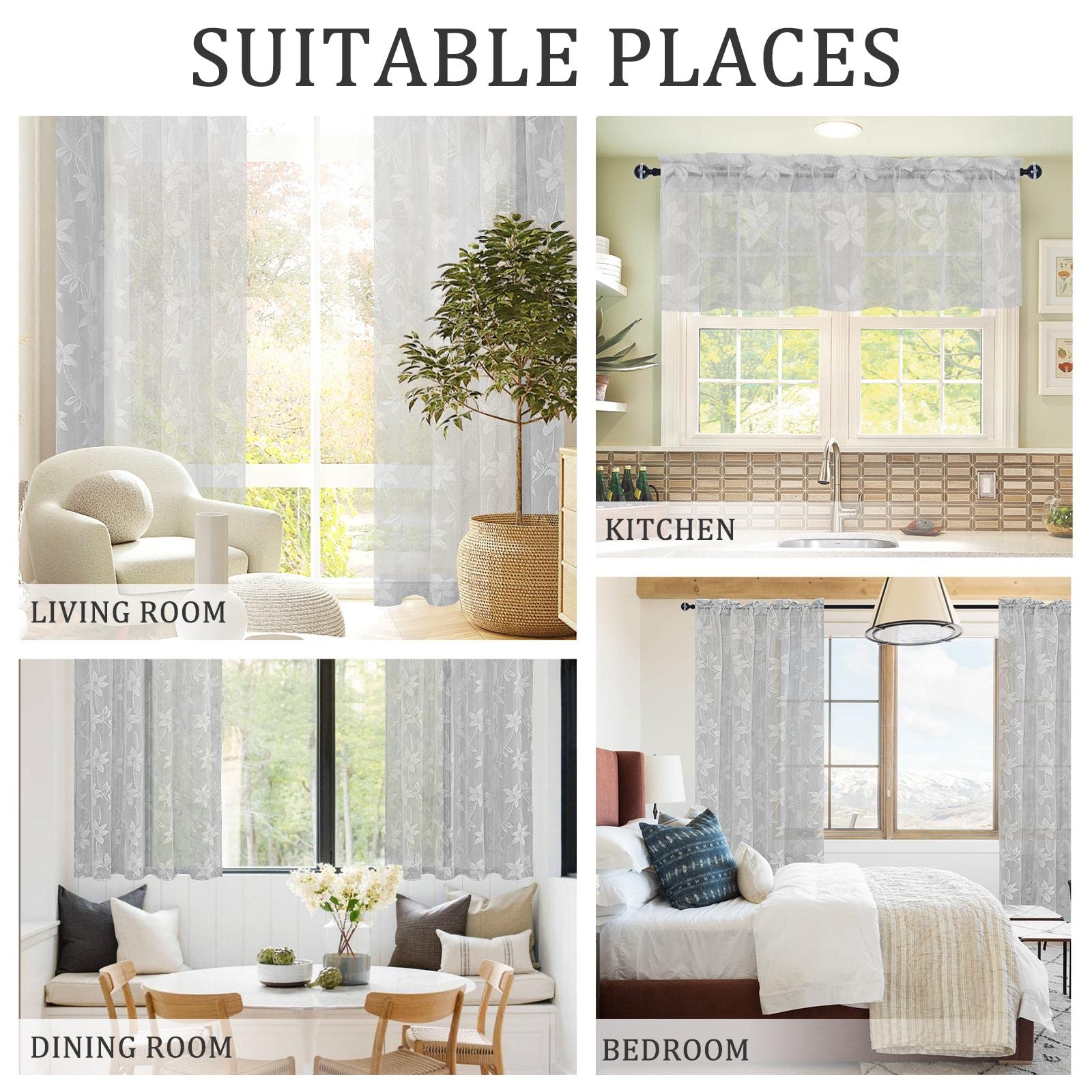 DWCN Lace Sheer Curtains, Set of 2 Panels