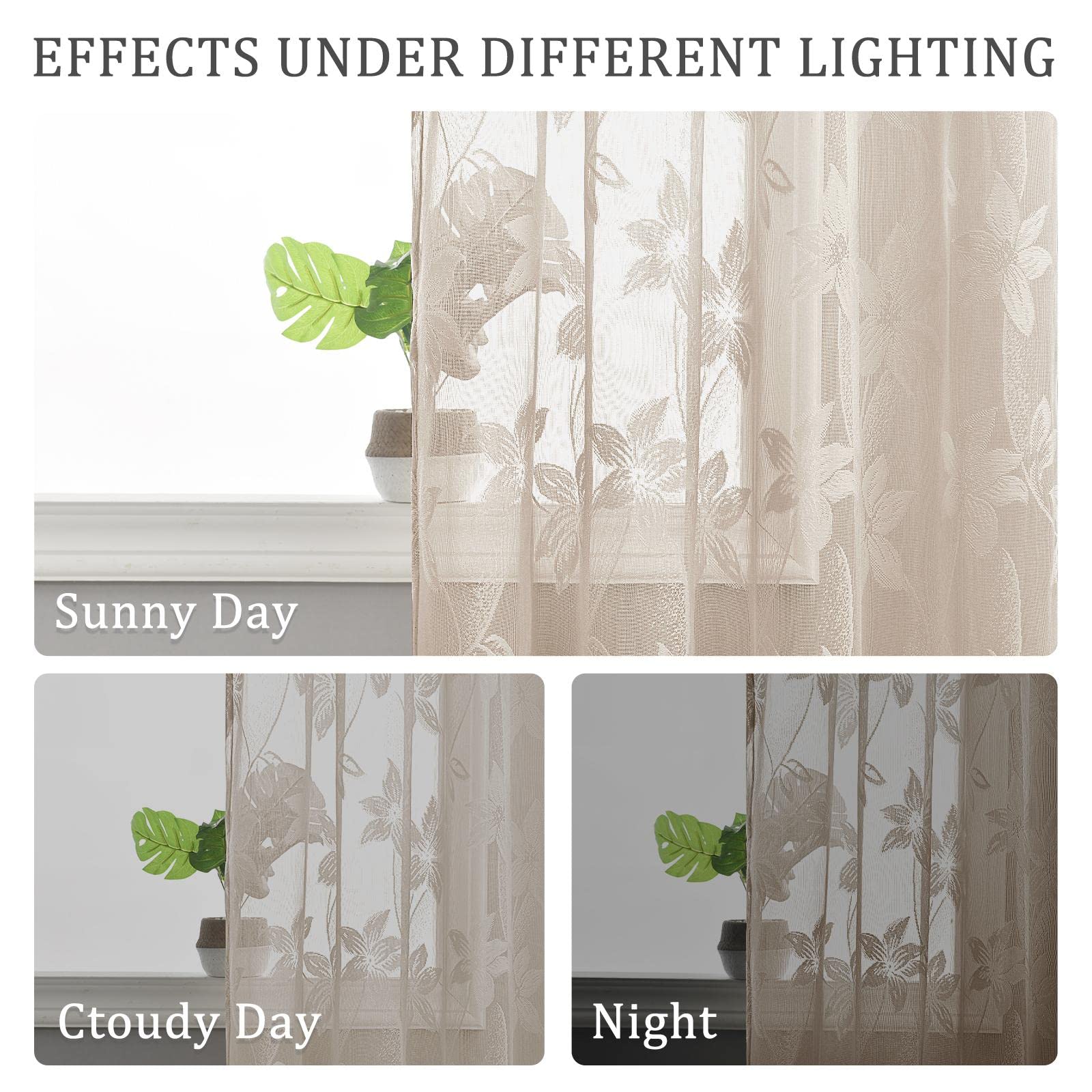 DWCN Lace Sheer Curtains, Set of 2 Panels