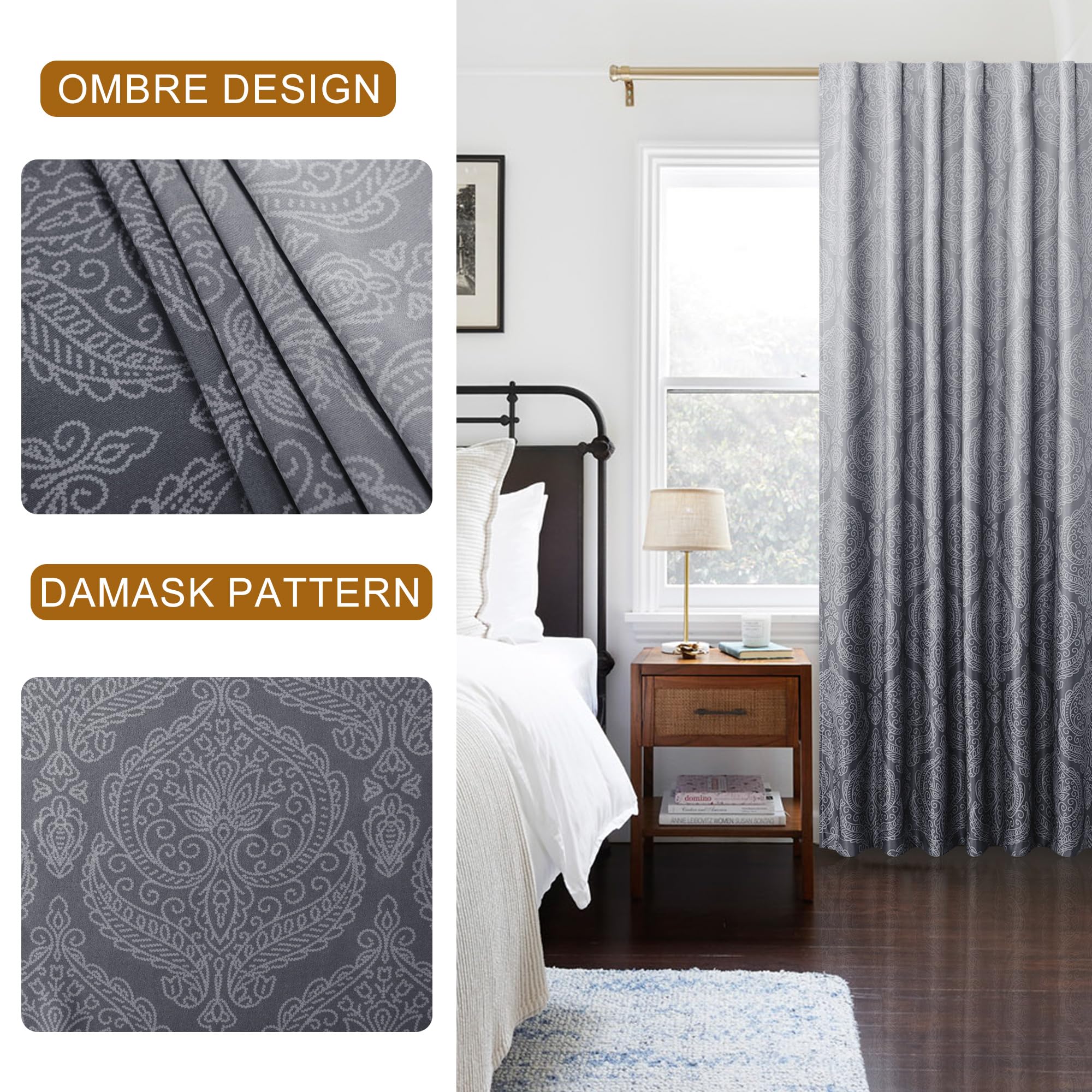 DWCN Ombre Blackout Curtains with Tiebacks, Set of 2 Panels
