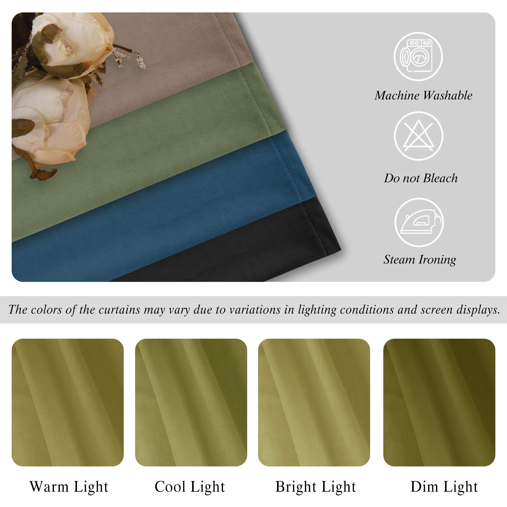 DWCN Velvet Curtains, 2 Panels - Rod Pocket and Back Tab