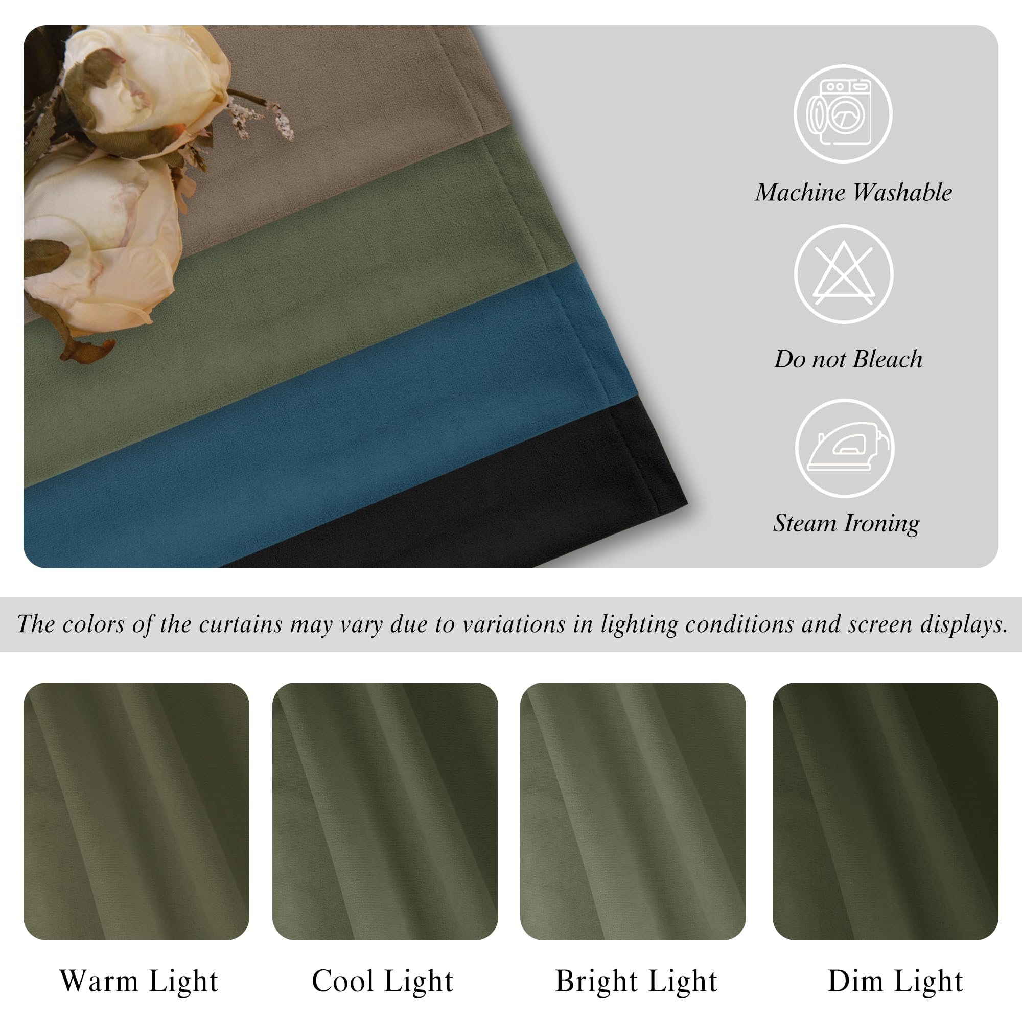 DWCN Velvet Curtains, 2 Panels - Rod Pocket and Back Tab