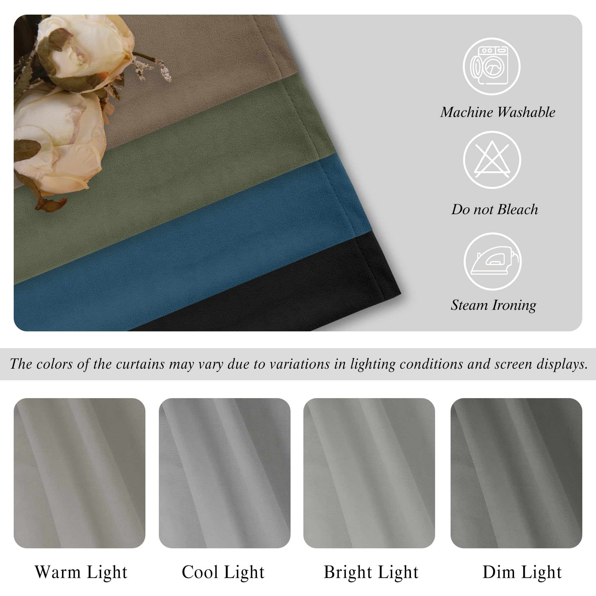 DWCN Velvet Curtains, 2 Panels - Rod Pocket and Back Tab