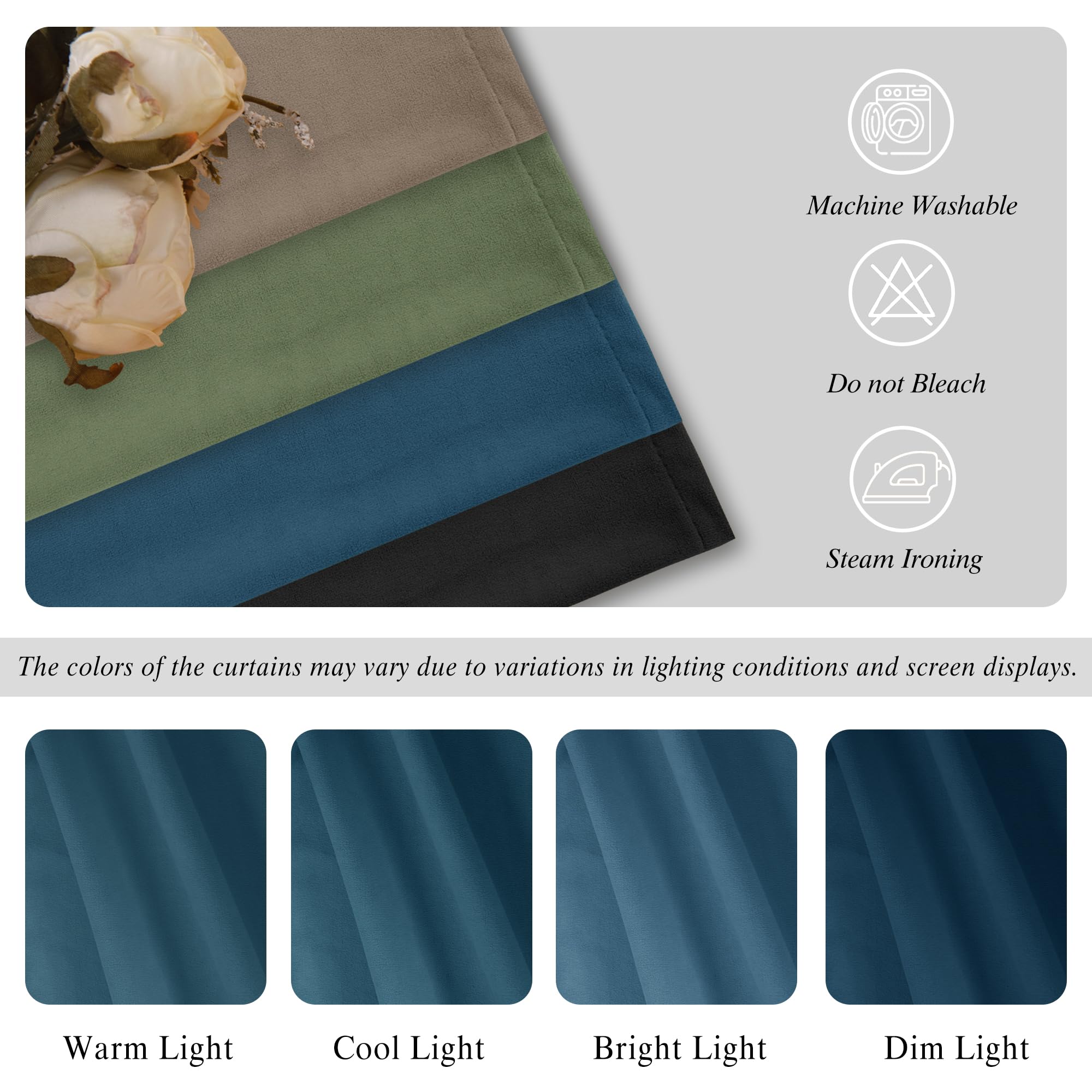 DWCN Velvet Curtains, 2 Panels - Rod Pocket and Back Tab