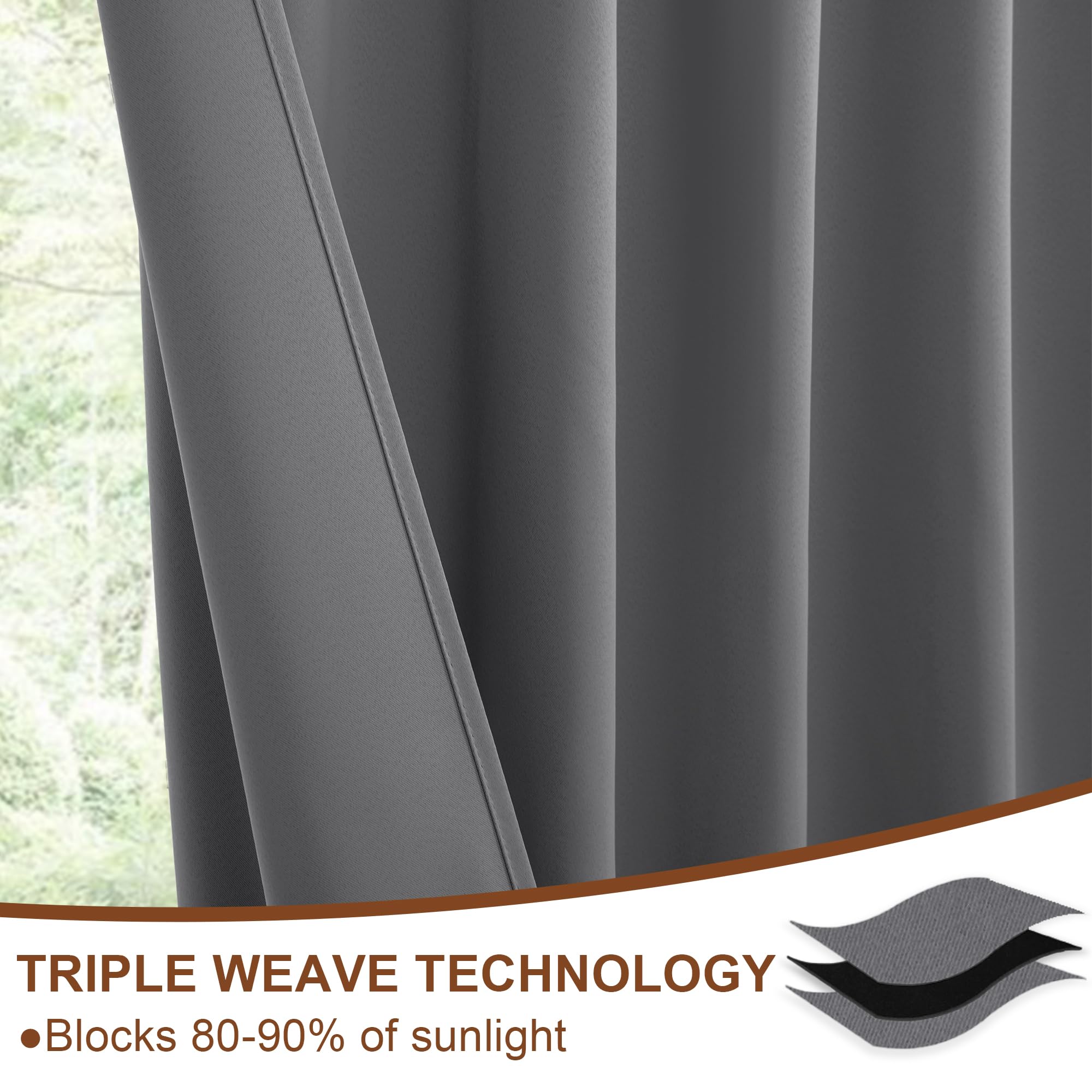 DWCN Blackout Curtains with Tiebacks, Rod Pocket/Back Tab, Set of 2 Panels