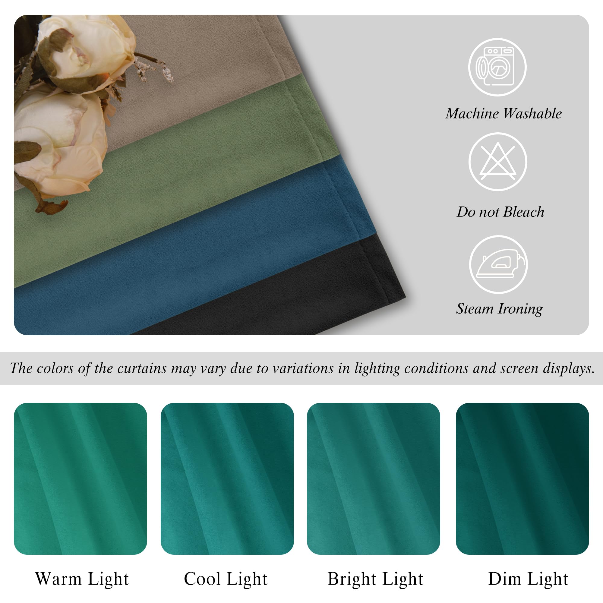 DWCN Velvet Curtains, 2 Panels - Rod Pocket and Back Tab