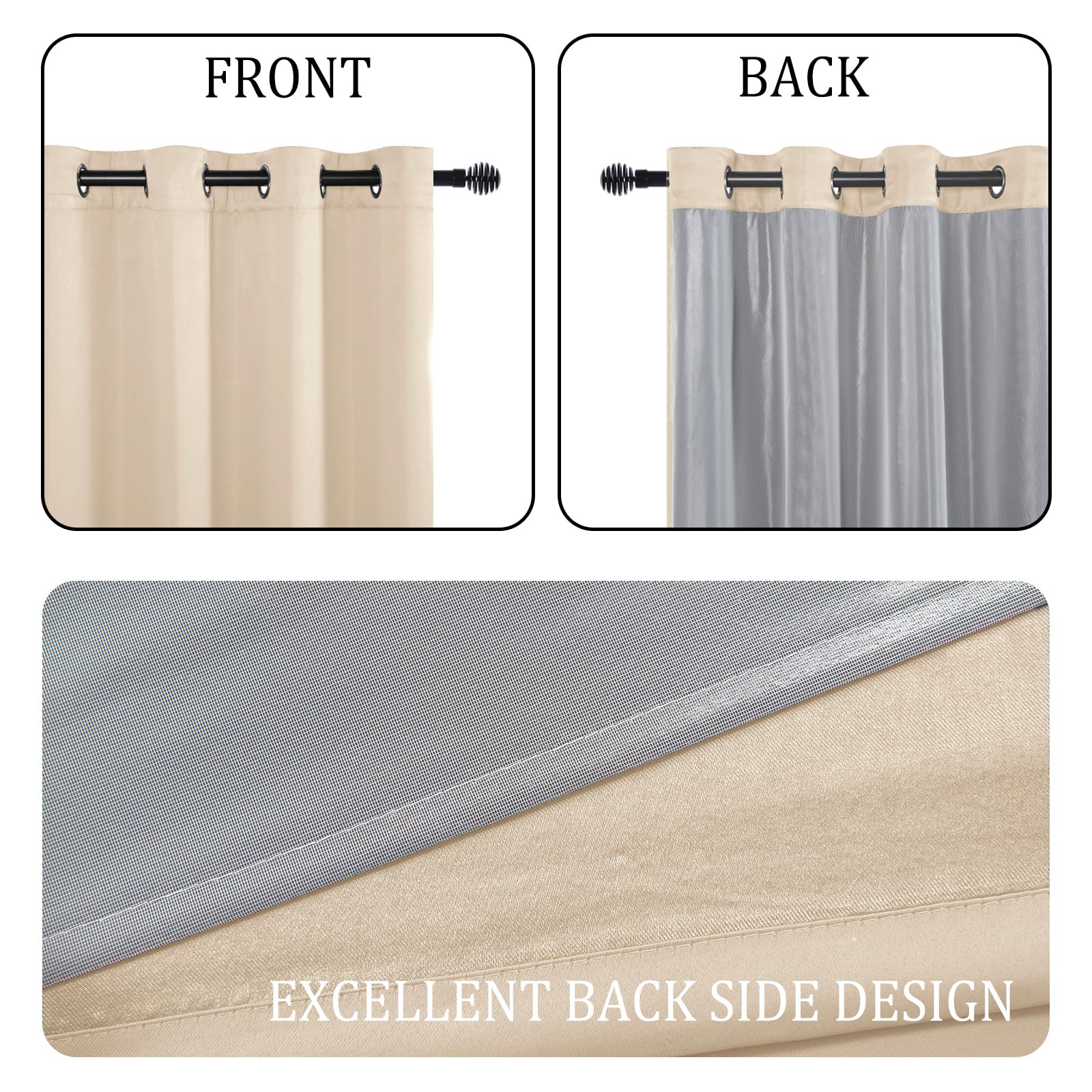 DWCN 100% Blackout Curtains with Tiebacks, Set of 2 Panels