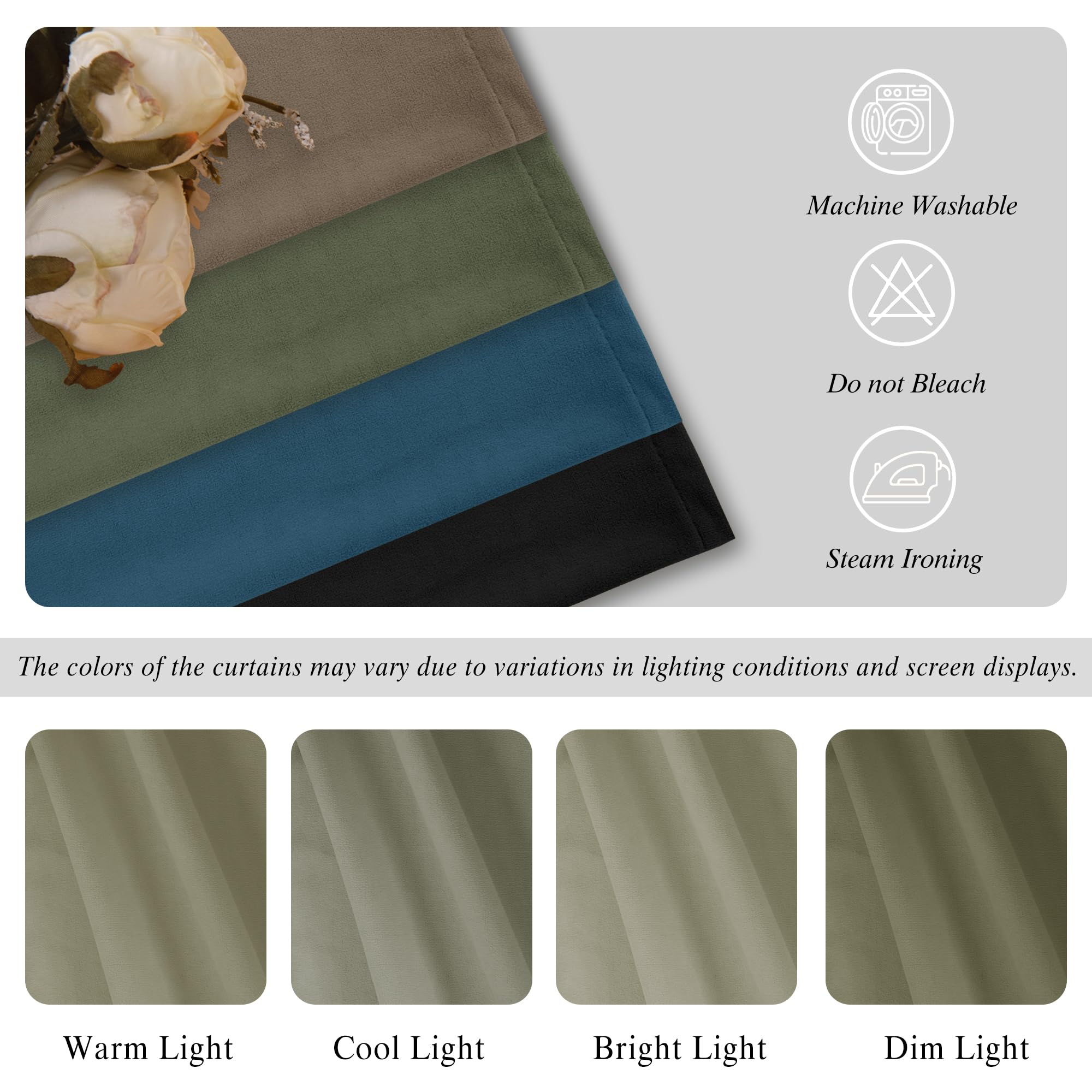 DWCN Velvet Curtains, 2 Panels - Rod Pocket and Back Tab