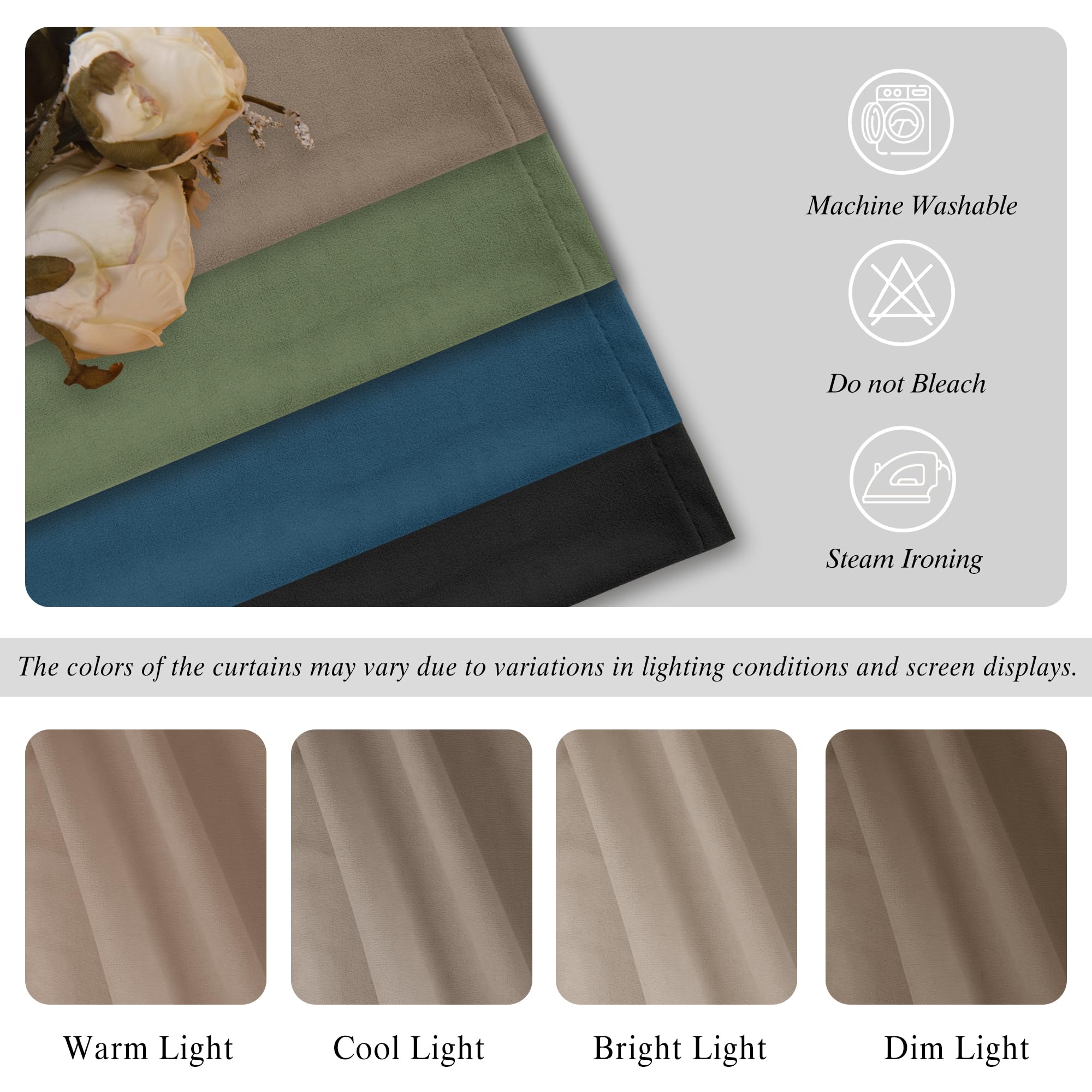 DWCN Velvet Curtains, 2 Panels - Rod Pocket and Back Tab