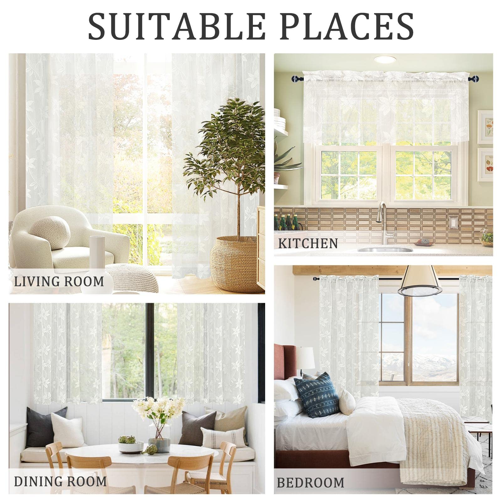 DWCN Lace Sheer Curtains, Set of 2 Panels