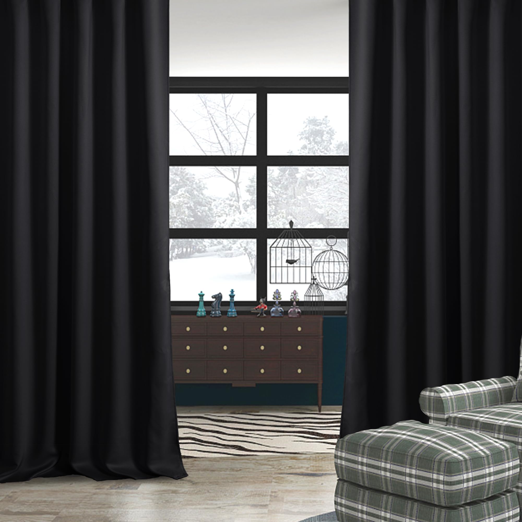 DWCN Blackout Curtains with Tiebacks, Rod Pocket/Back Tab, Set of 2 Panels