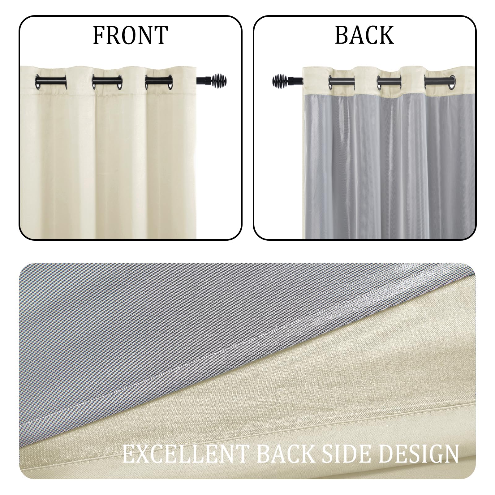 DWCN 100% Blackout Curtains with Tiebacks, Set of 2 Panels