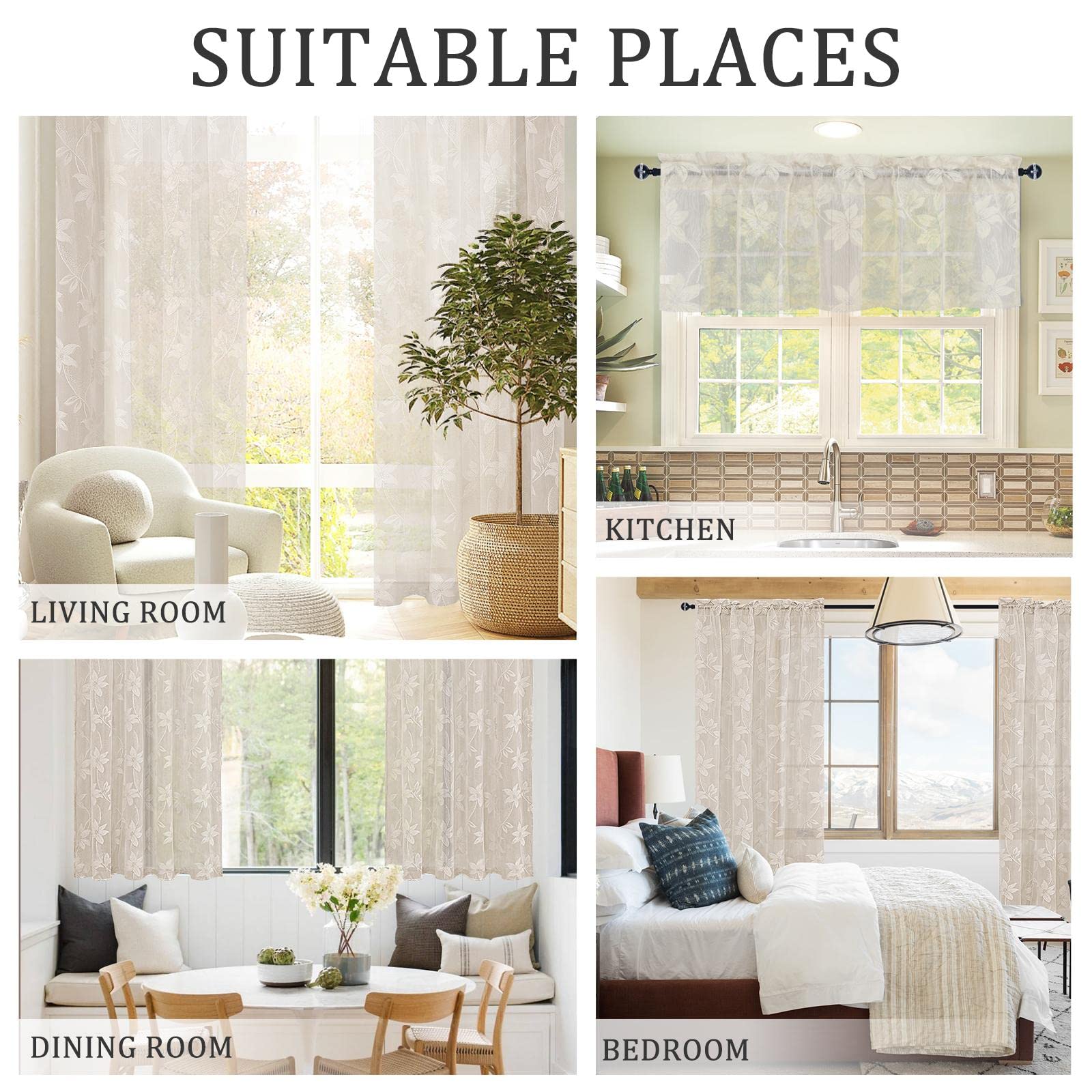 DWCN Lace Sheer Curtains, Set of 2 Panels