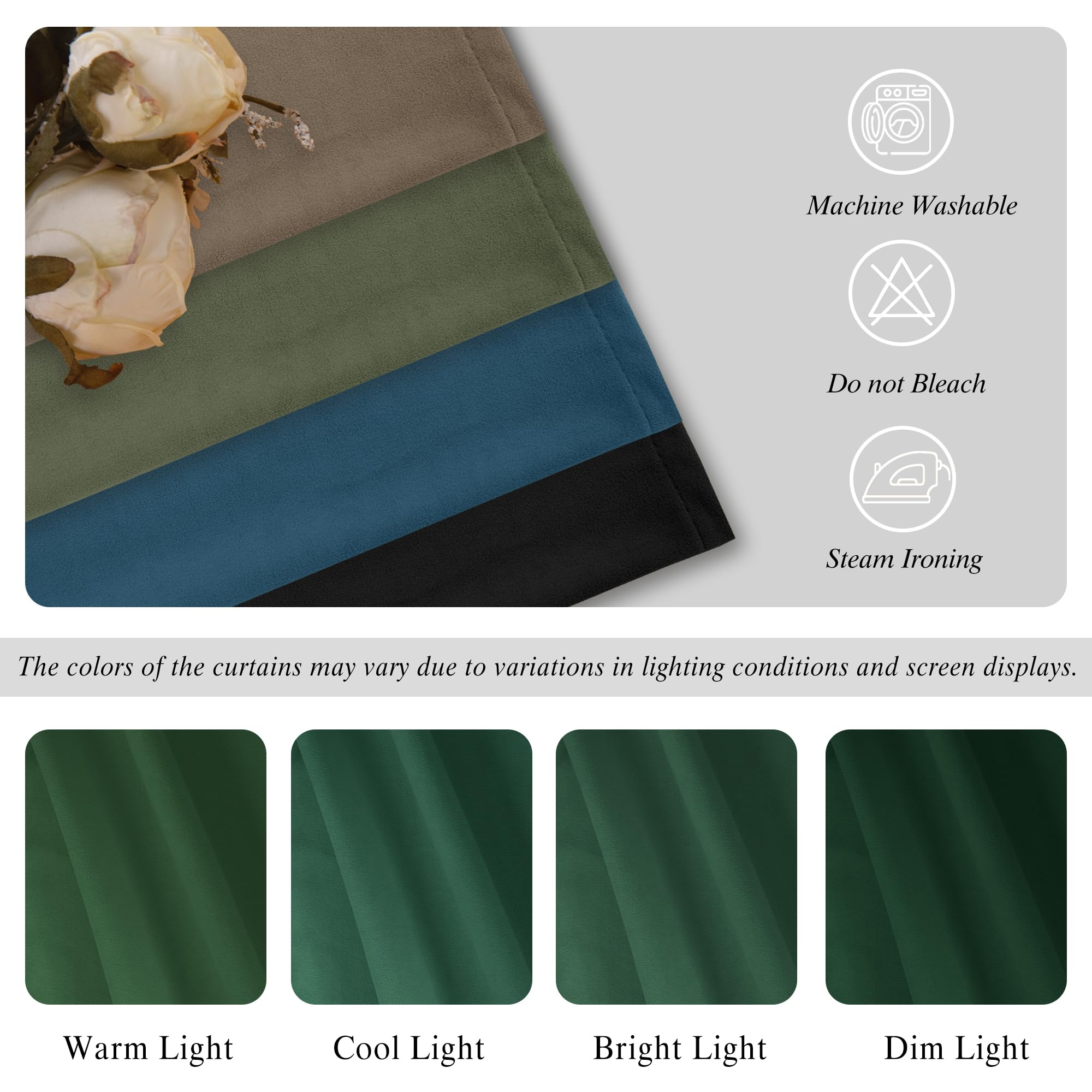 DWCN Velvet Curtains, 2 Panels - Rod Pocket and Back Tab