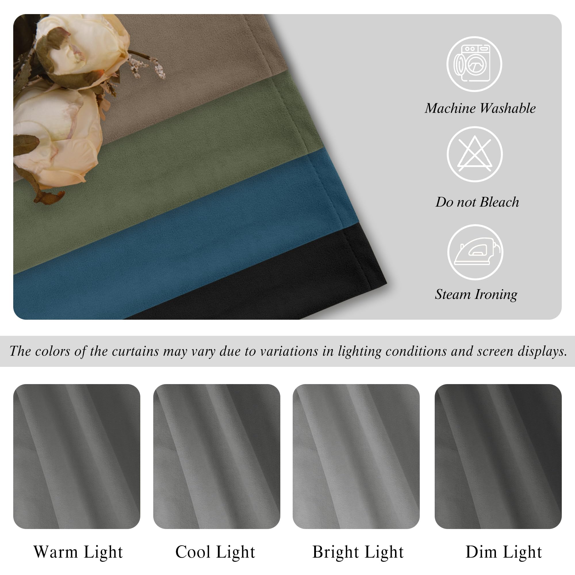 DWCN Velvet Curtains, 2 Panels - Rod Pocket and Back Tab