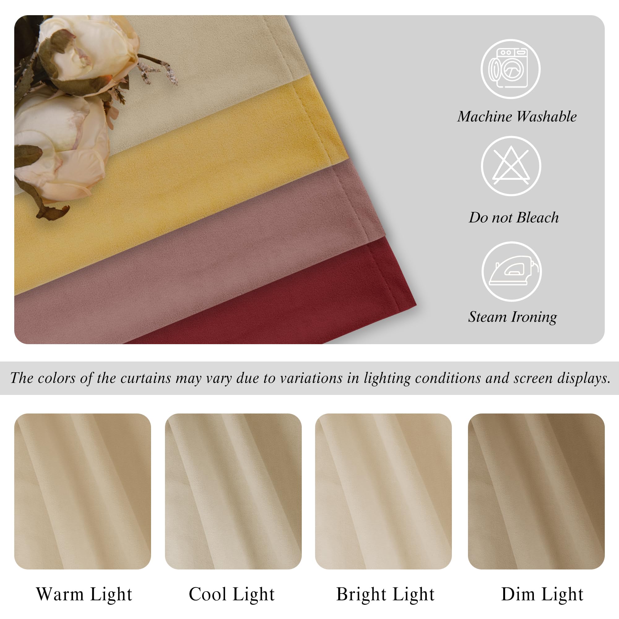 DWCN Velvet Curtains, 2 Panels - Rod Pocket and Back Tab