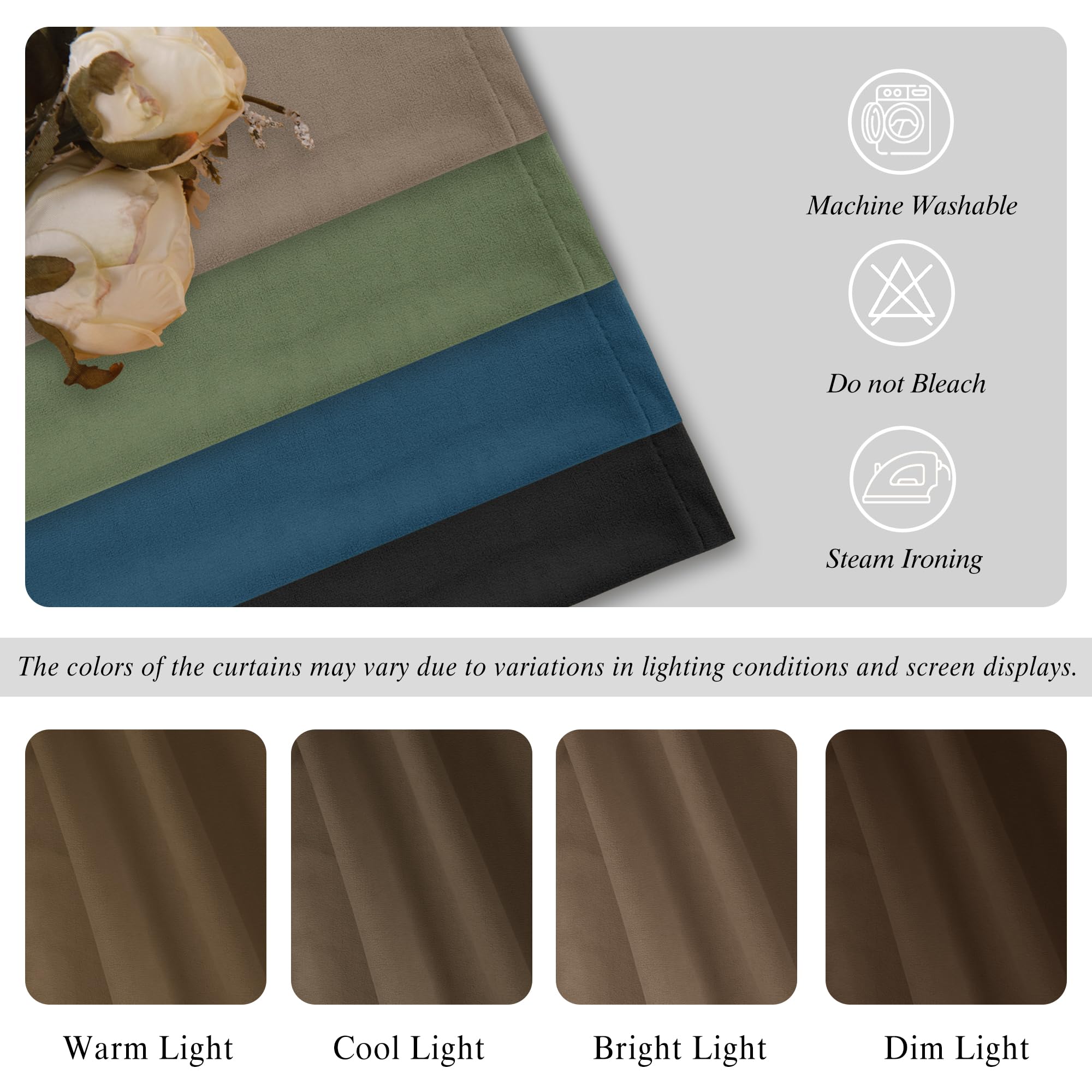 DWCN Velvet Curtains, 2 Panels - Rod Pocket and Back Tab