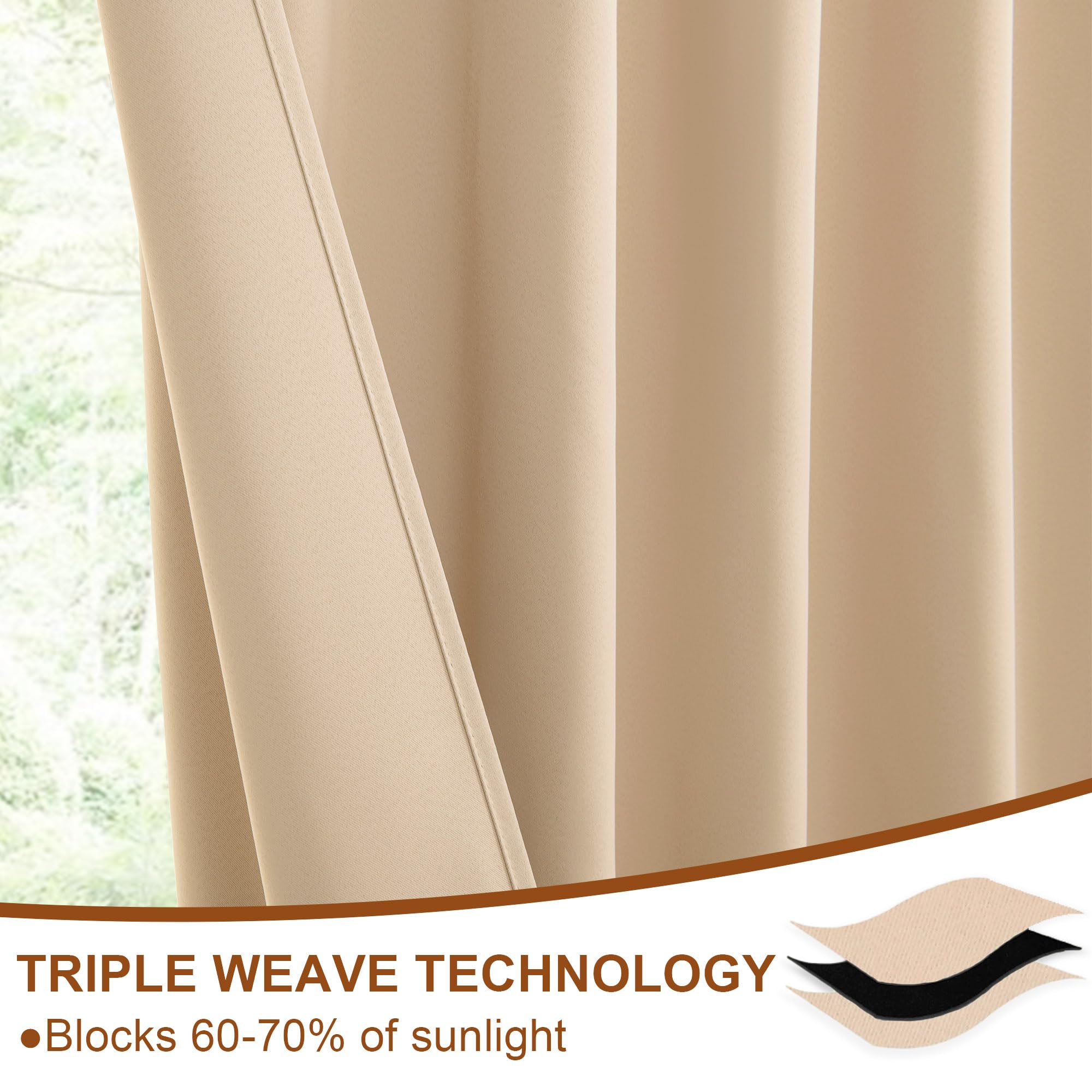 DWCN Blackout Curtains with Tiebacks, Rod Pocket/Back Tab, Set of 2 Panels