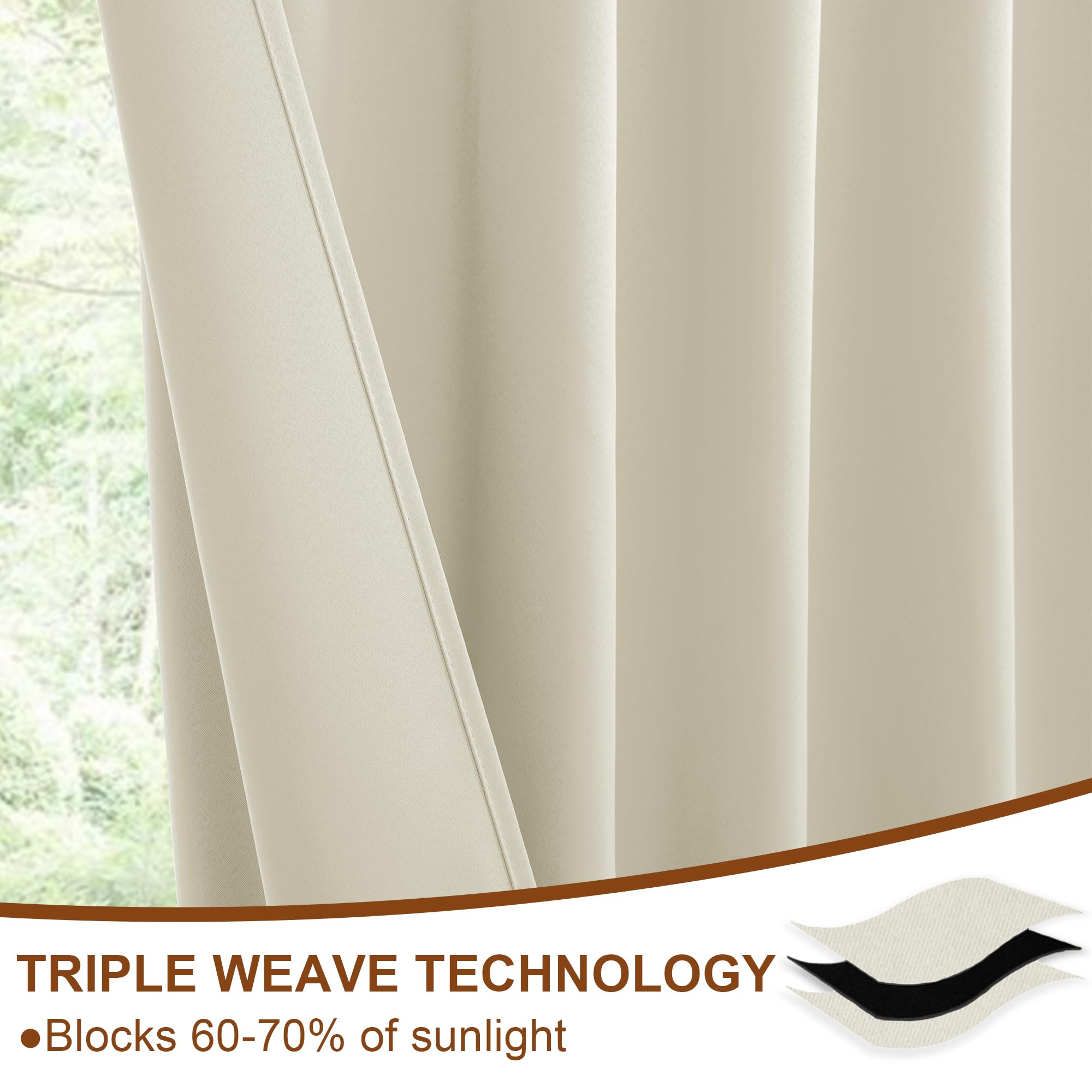 DWCN Blackout Curtains with Tiebacks, Rod Pocket/Back Tab, Set of 2 Panels