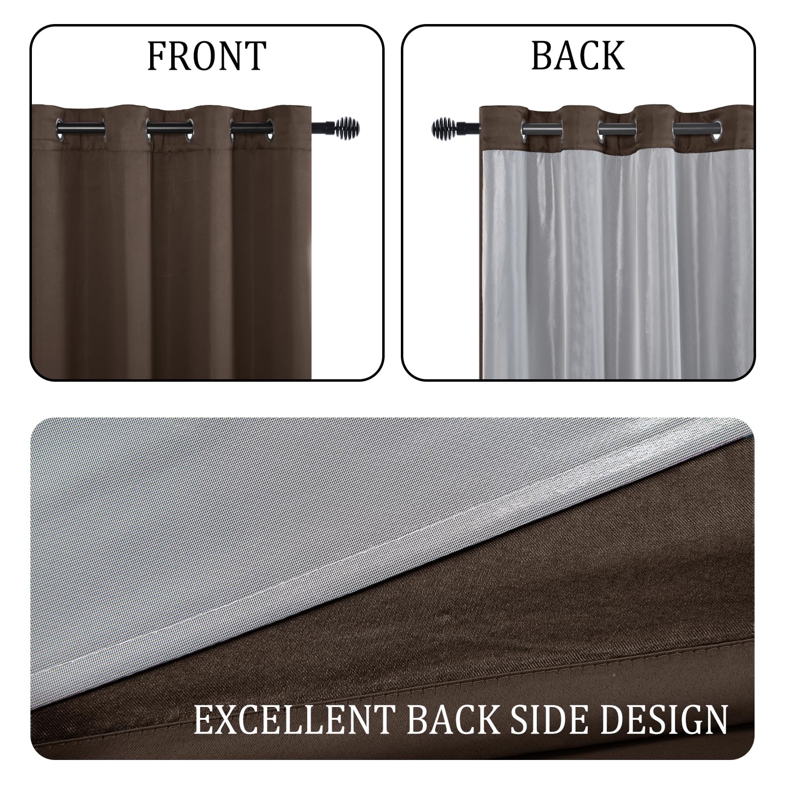 DWCN 100% Blackout Curtains with Tiebacks, Set of 2 Panels
