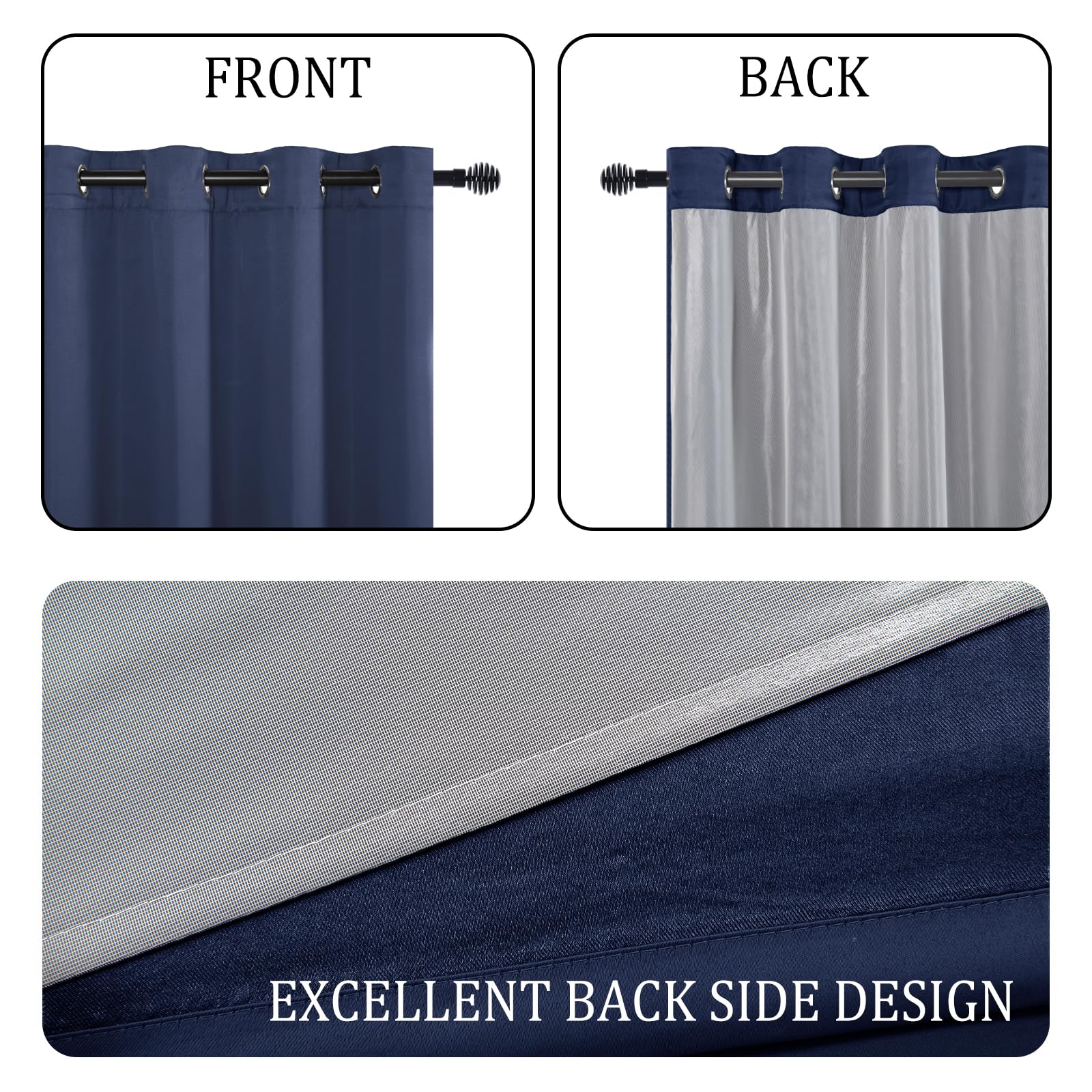DWCN 100% Blackout Curtains with Tiebacks, Set of 2 Panels
