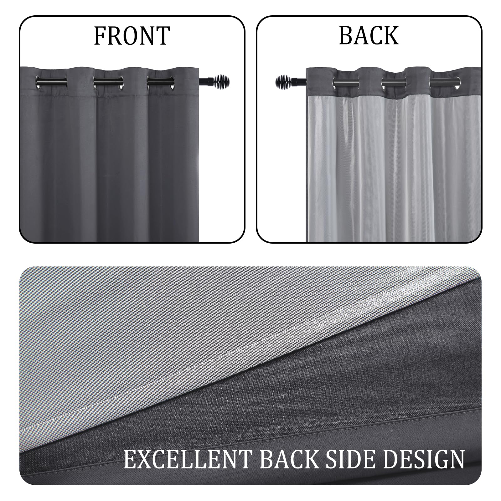 DWCN 100% Blackout Curtains with Tiebacks, Set of 2 Panels