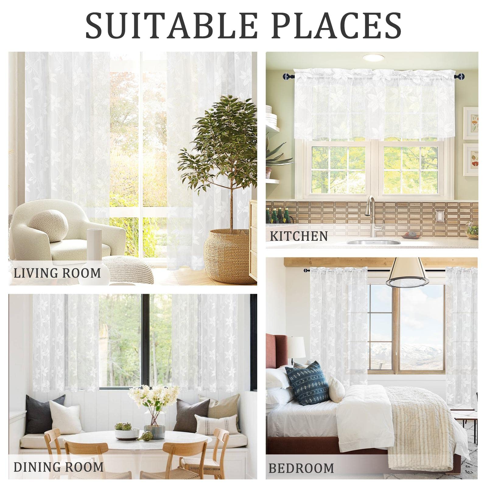 DWCN Lace Sheer Curtains, Set of 2 Panels