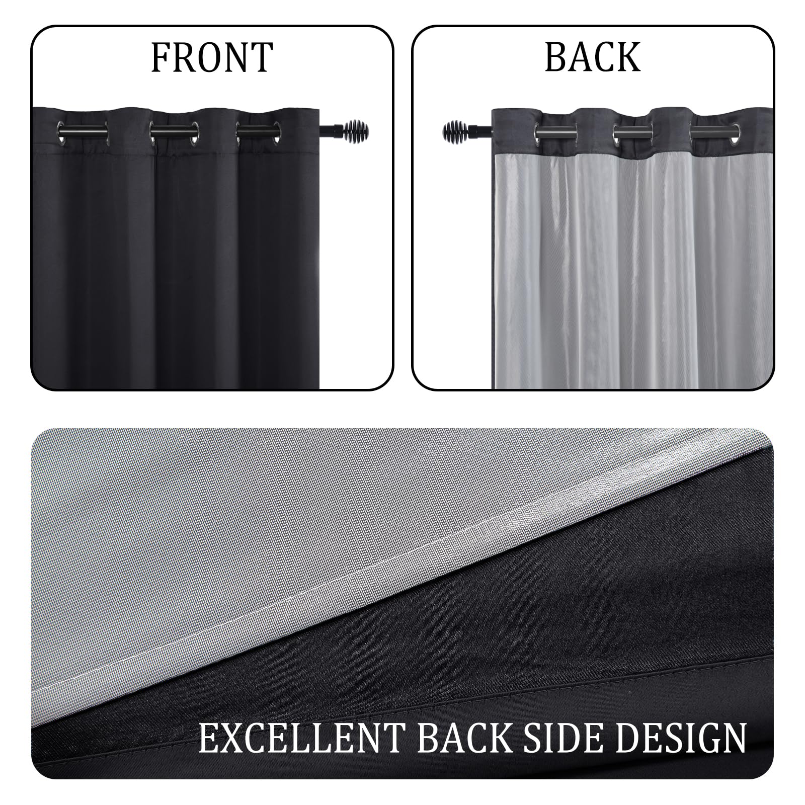 DWCN 100% Blackout Curtains with Tiebacks, Set of 2 Panels