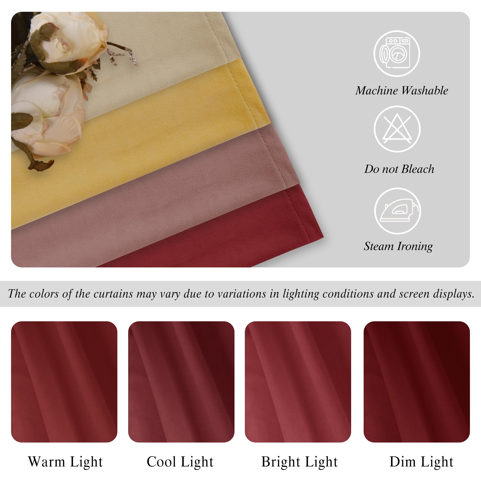 DWCN Velvet Curtains, 2 Panels - Rod Pocket and Back Tab