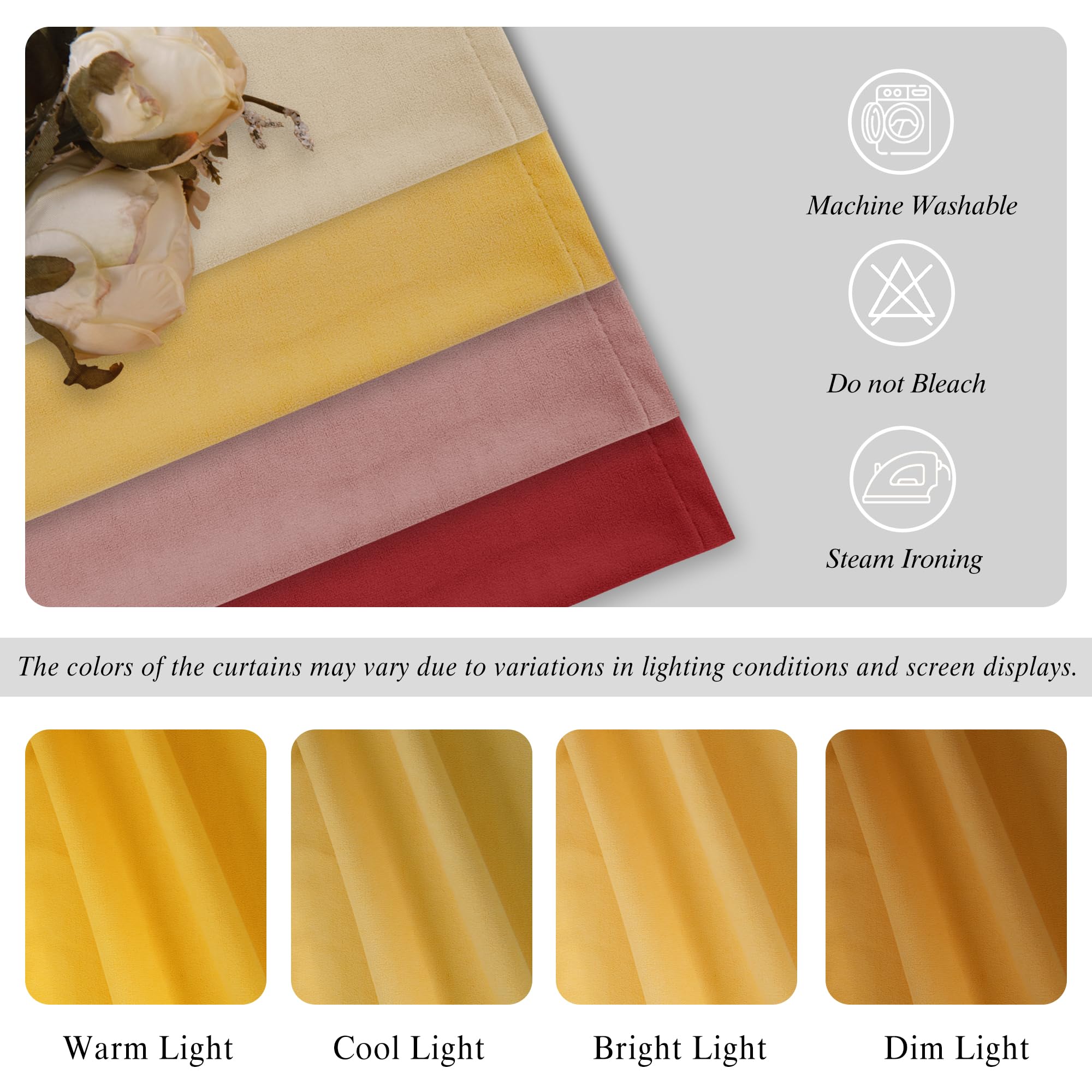 DWCN Velvet Curtains, 2 Panels - Rod Pocket and Back Tab