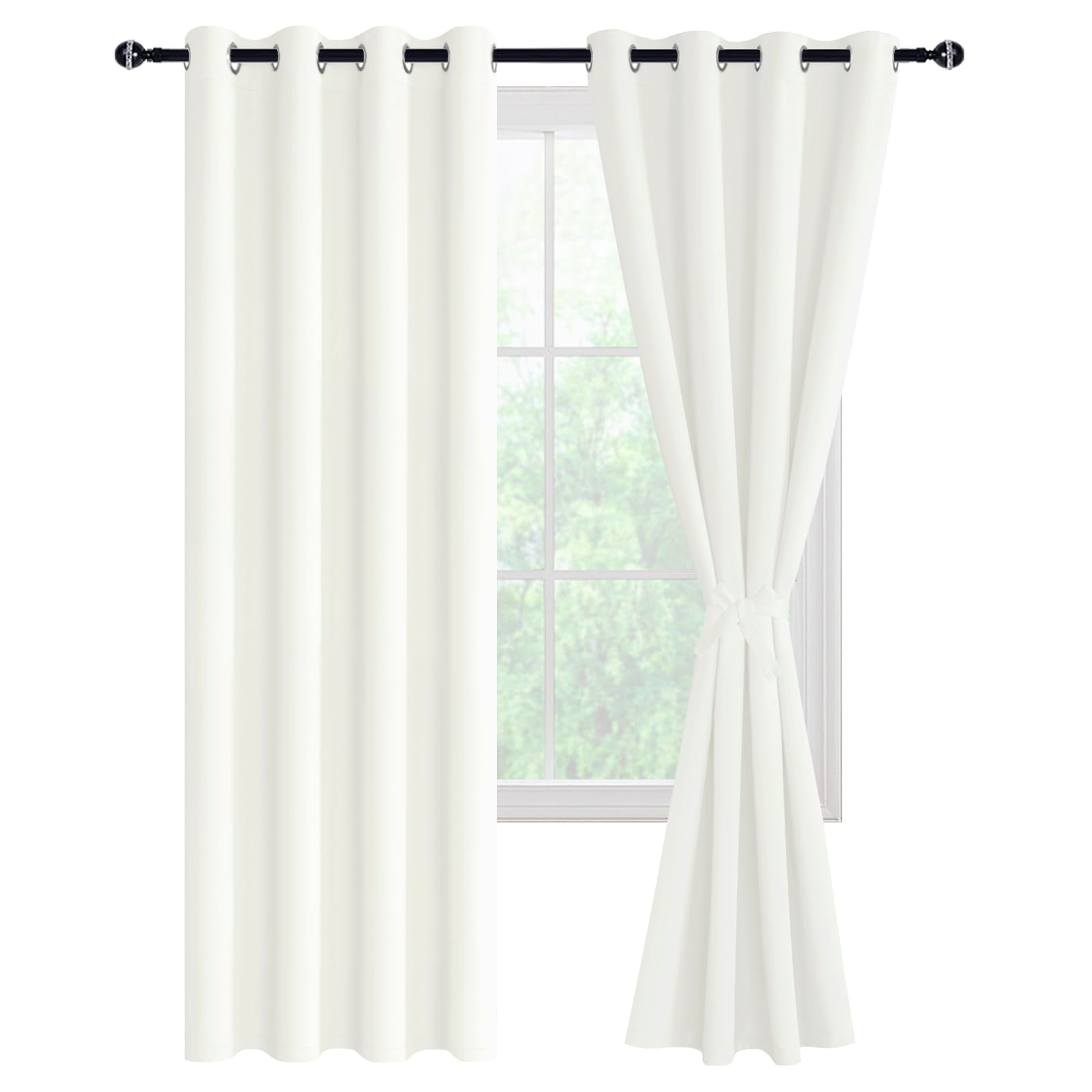 DWCN 100% Blackout Curtains with Tiebacks, Set of 2 Panels