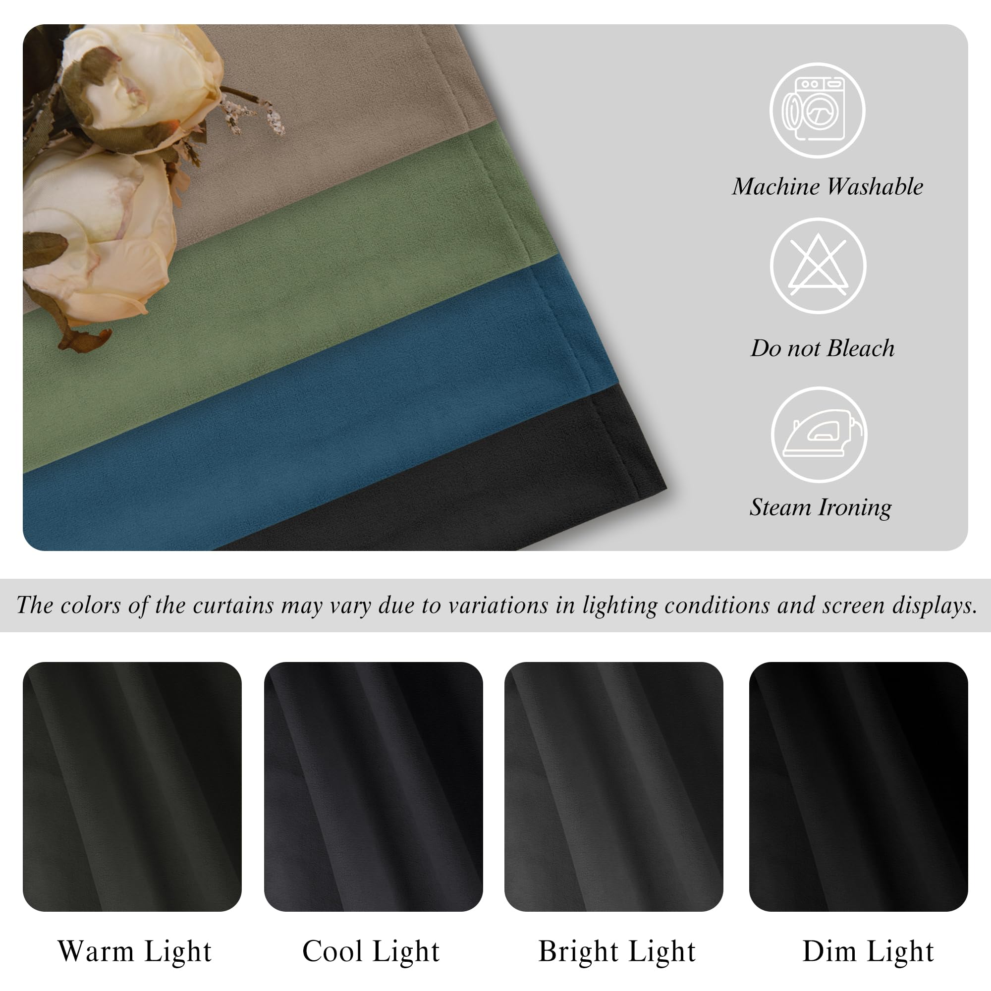 DWCN Velvet Curtains, 2 Panels - Rod Pocket and Back Tab