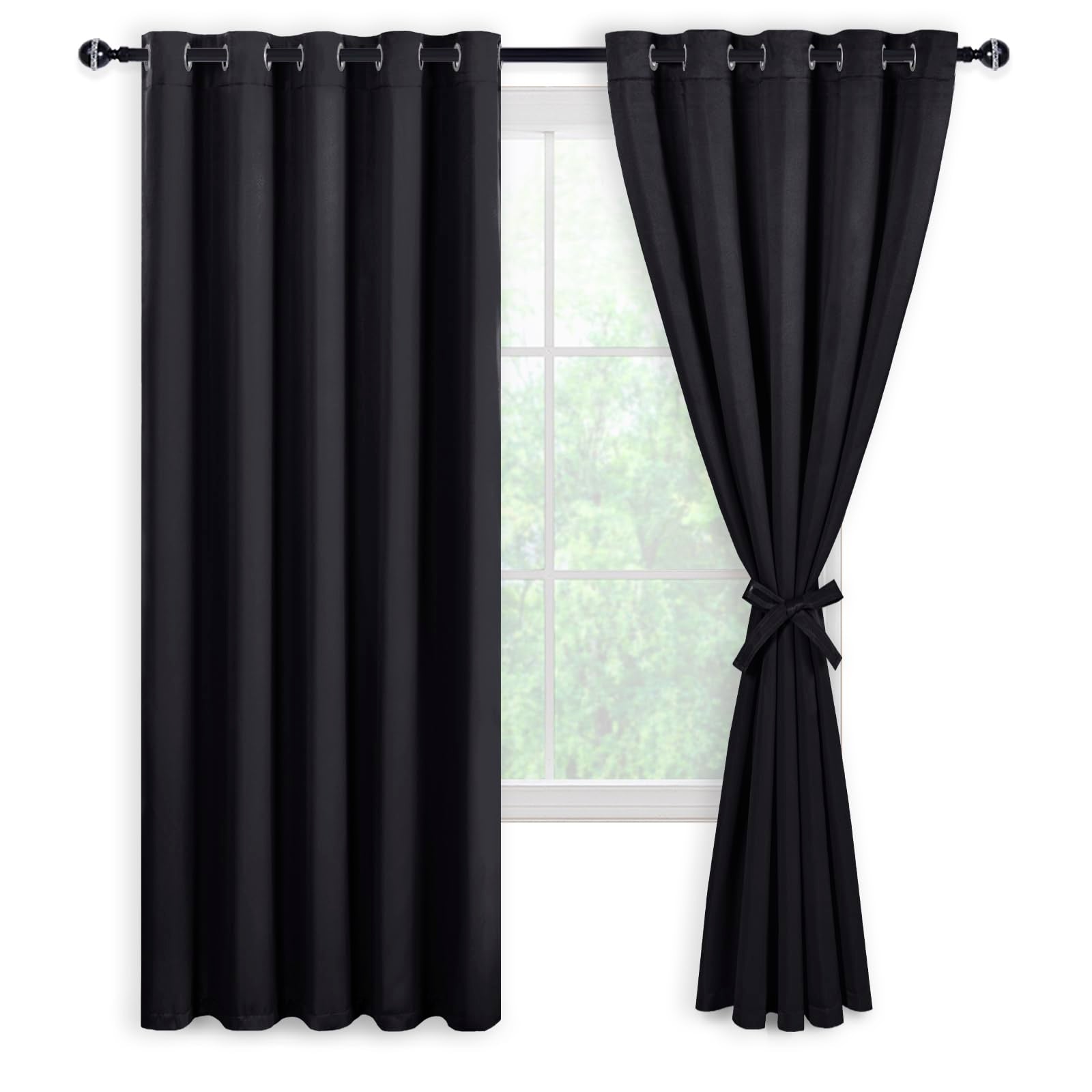 DWCN 100% Blackout Curtains with Tiebacks, Set of 2 Panels