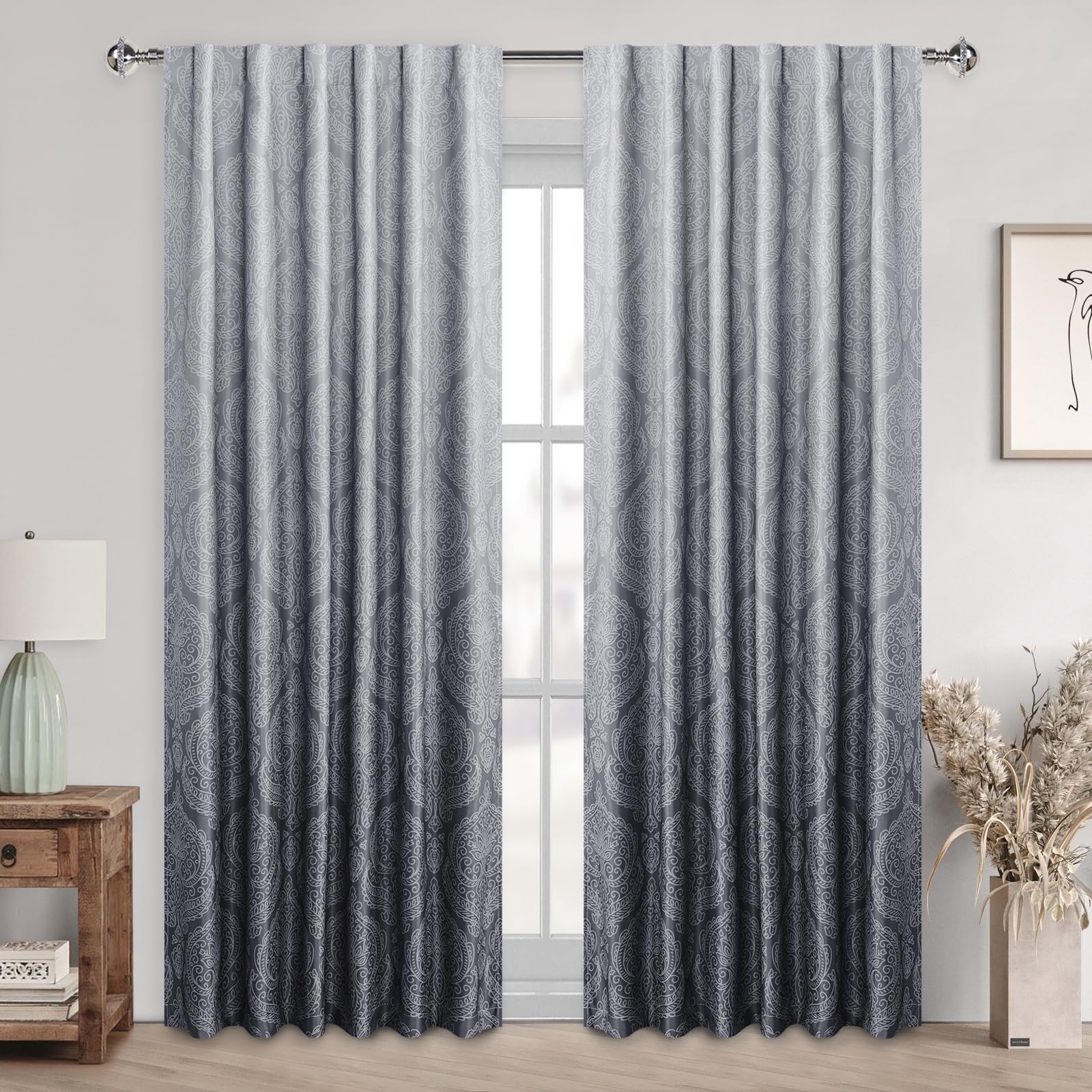 DWCN Ombre Blackout Curtains with Tiebacks, Set of 2 Panels